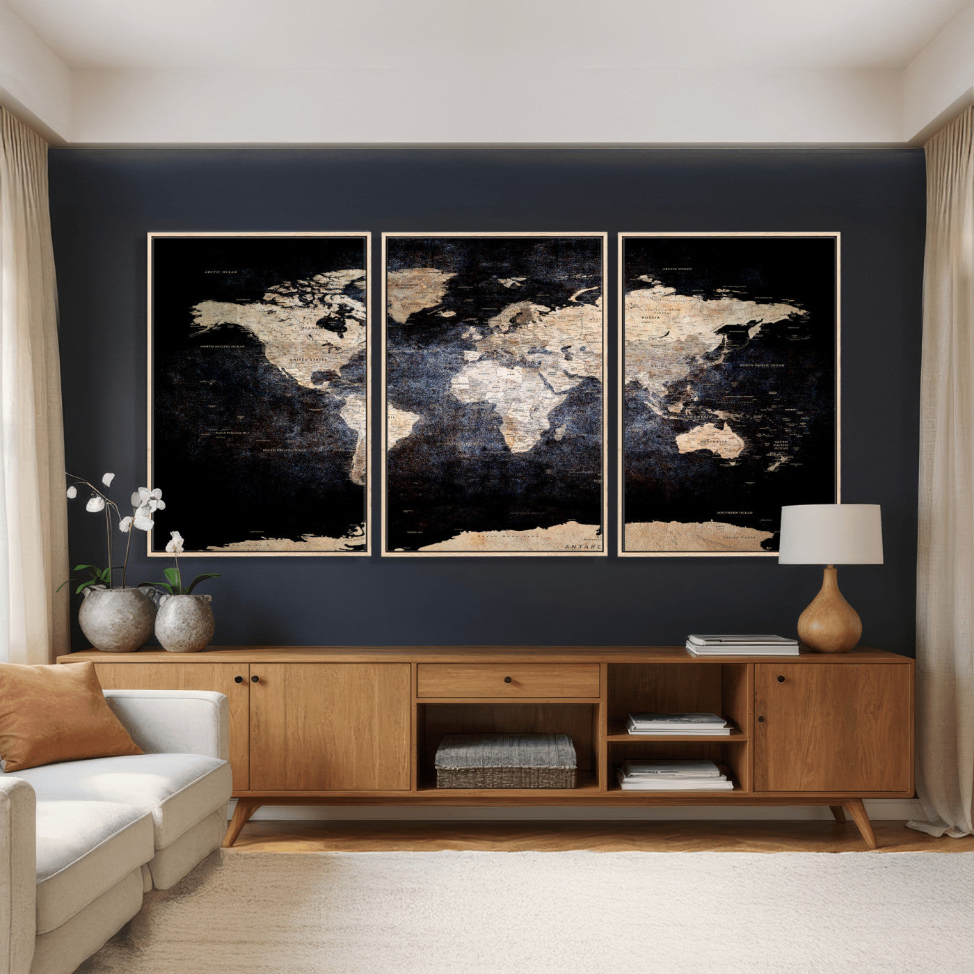 56713386-MGV-CV-36X24 - World Map Wall Art Canvas Print, Modern Decorative Framed Map Artwork Prints for Living Room, Office, Bedroom Wall Decor