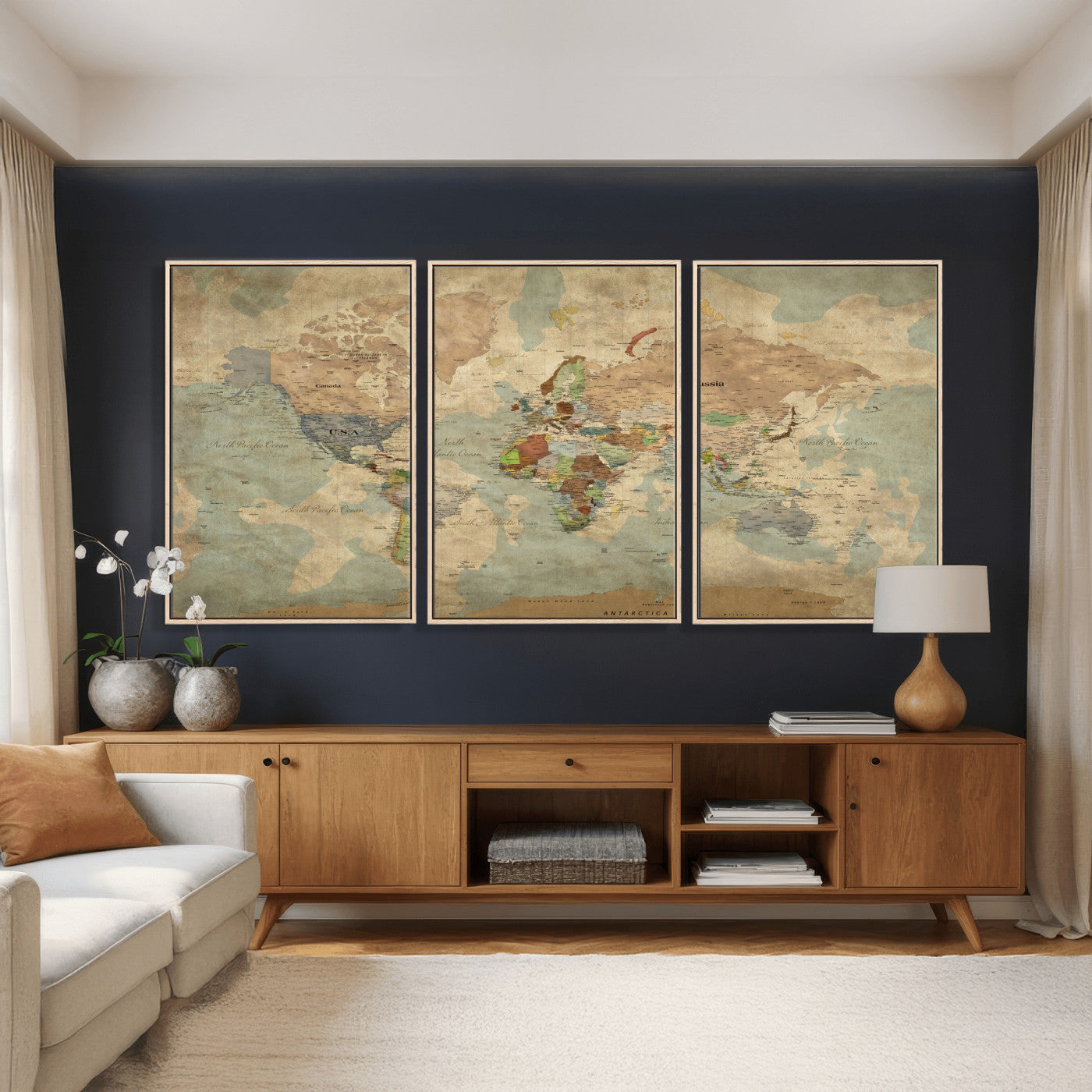 31492148-MGV-CV-36X24 - World Map Wall Art Canvas Print, Modern Decorative Framed Map Artwork Prints for Living Room, Office, Bedroom Wall Decor