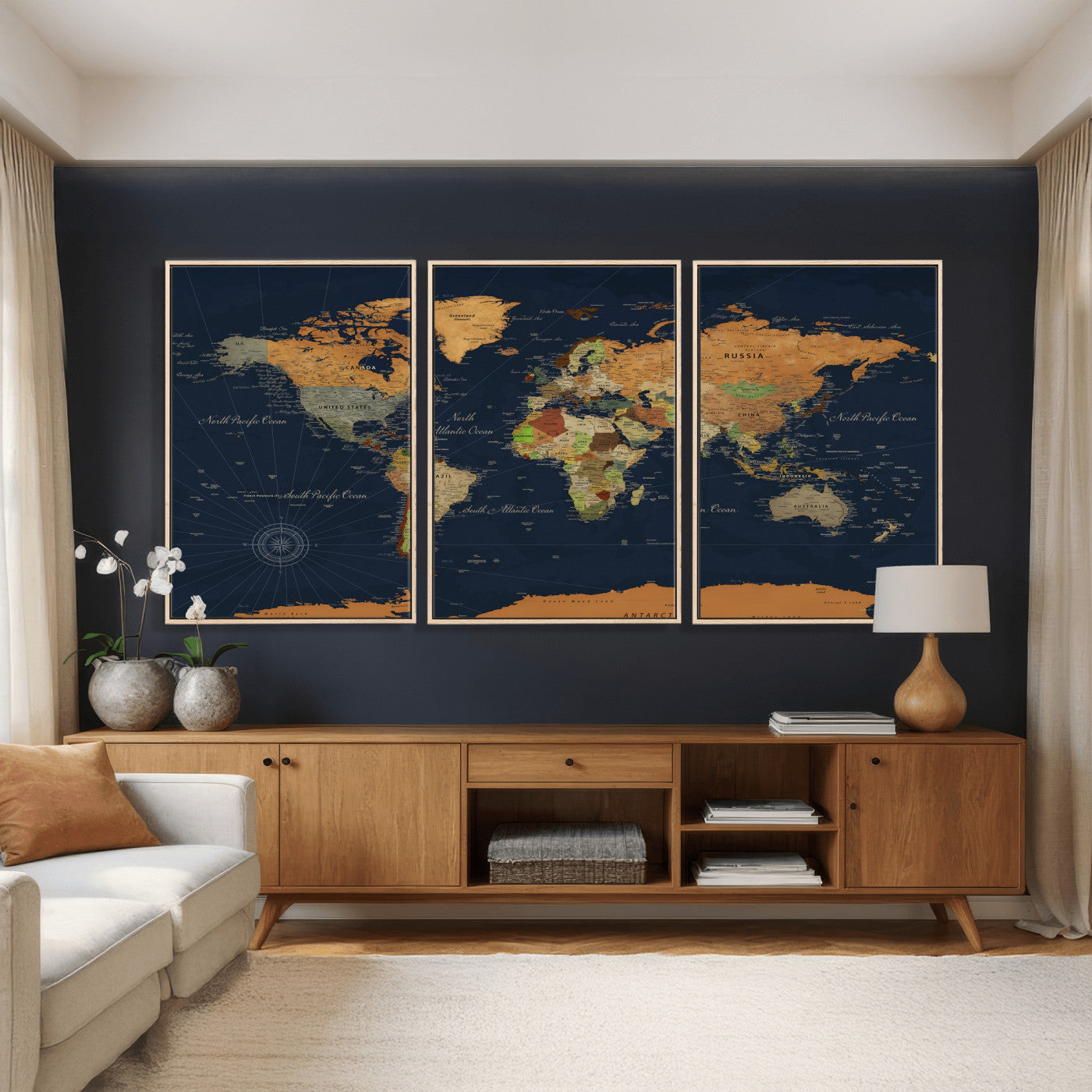 11715182-MGV-CV-36X24 - World Map Wall Art Canvas Print, Modern Decorative Framed Map Artwork Prints for Living Room, Office, Bedroom Wall Decor