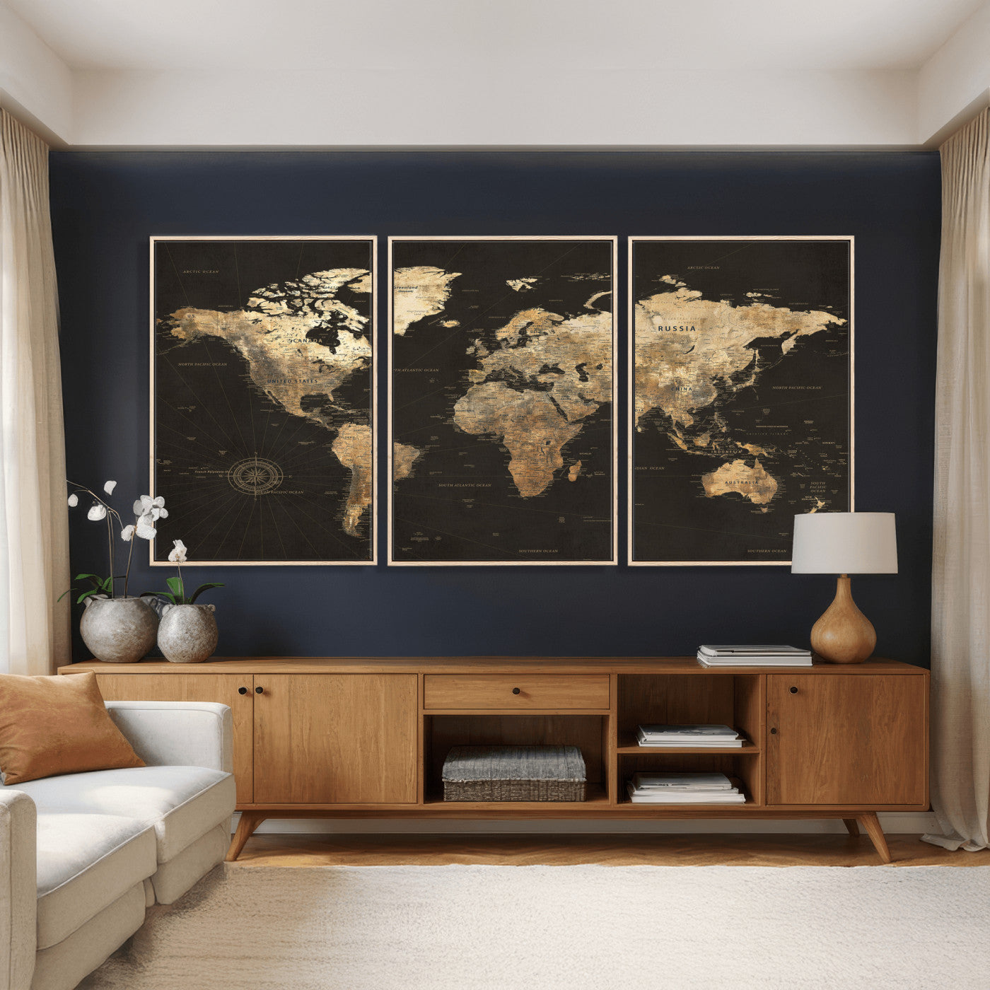 70985630-MGV-CV-36X24 - World Map Wall Art Canvas Print, Modern Decorative Framed Map Artwork Prints for Living Room, Office, Bedroom Wall Decor