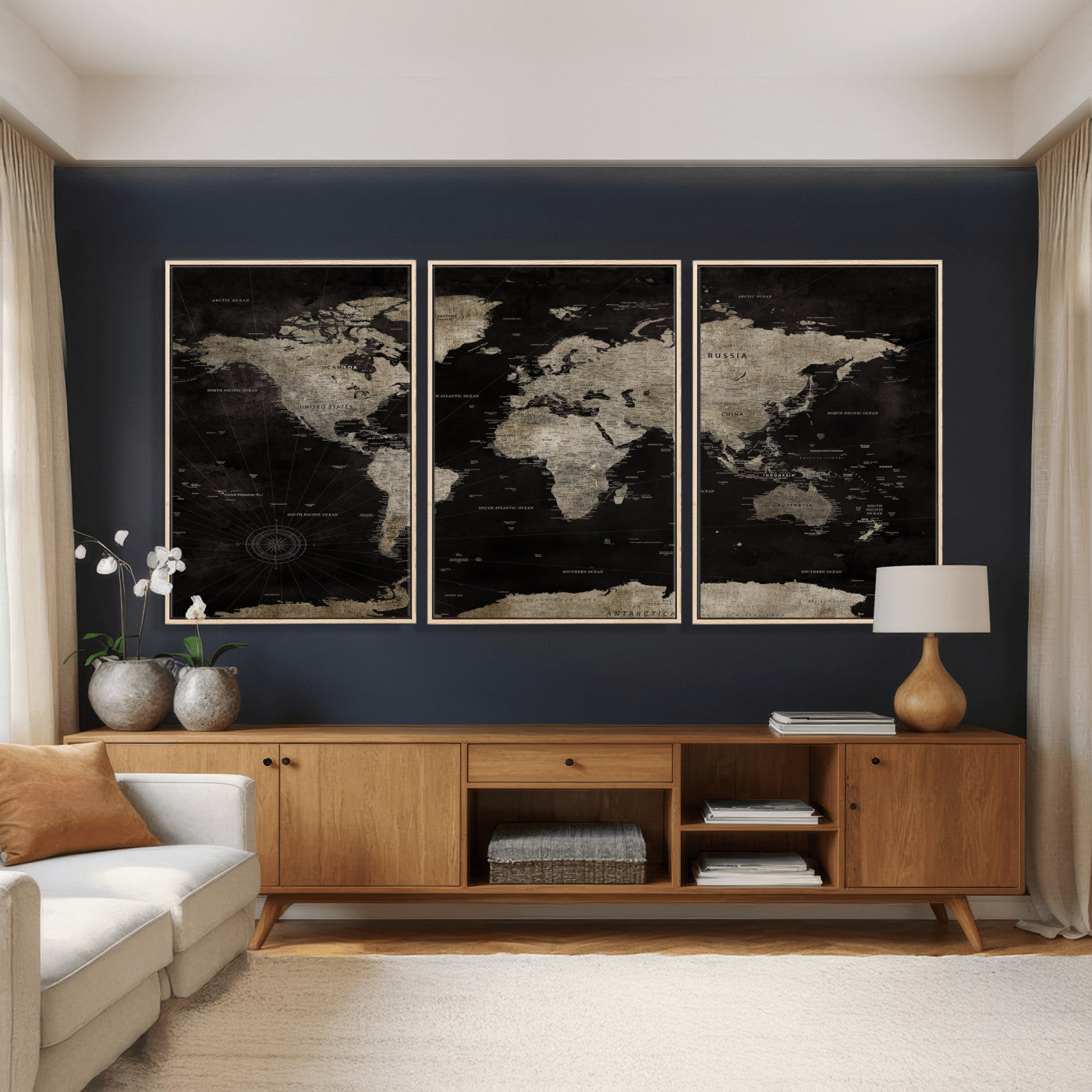 56225956-MGV-CV-36X24 - World Map Wall Art Canvas Print, Modern Decorative Framed Map Artwork Prints for Living Room, Office, Bedroom Wall Decor