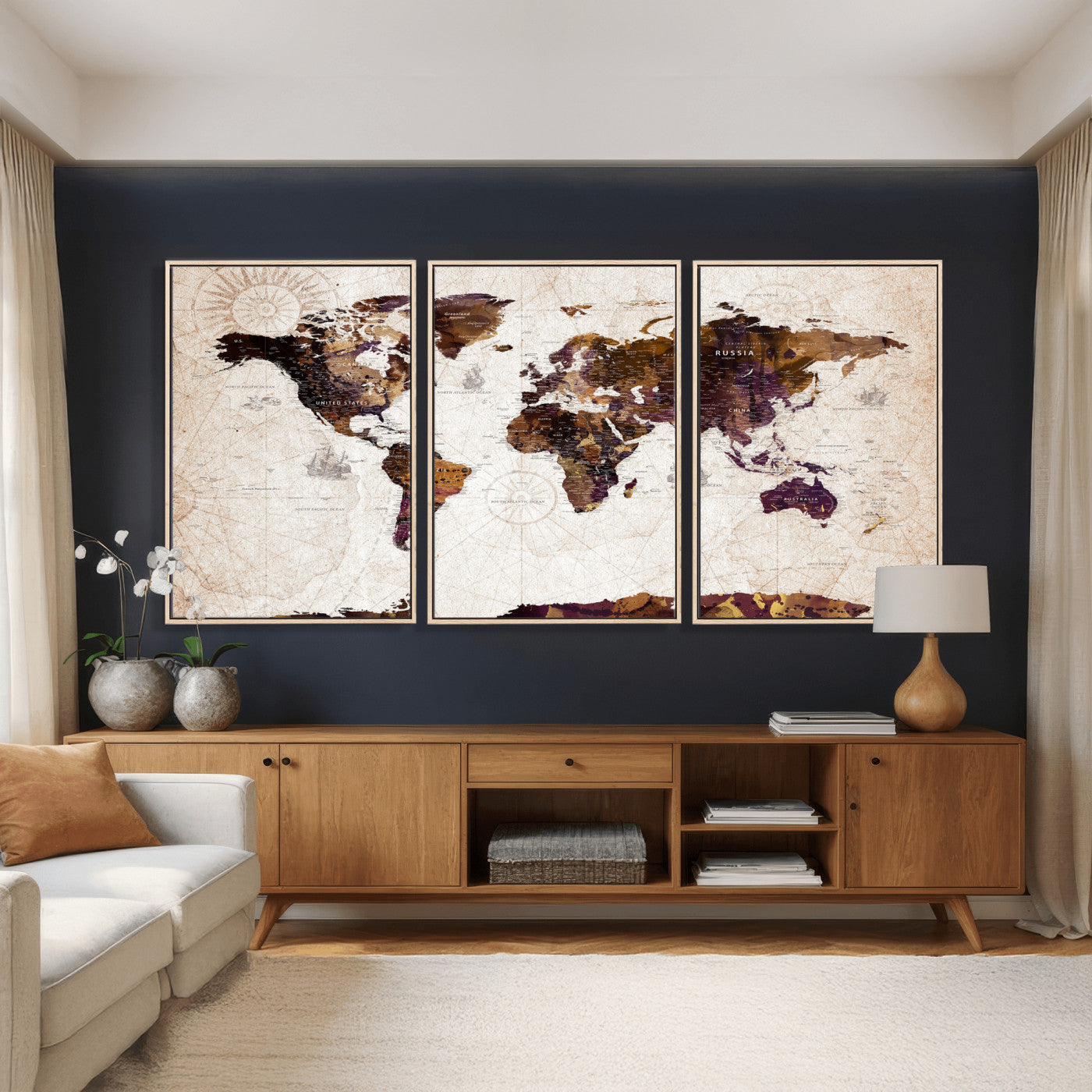53400857-MGV-CV-36X24 - World Map Wall Art Canvas Print, Modern Decorative Framed Map Artwork Prints for Living Room, Office, Bedroom Wall Decor