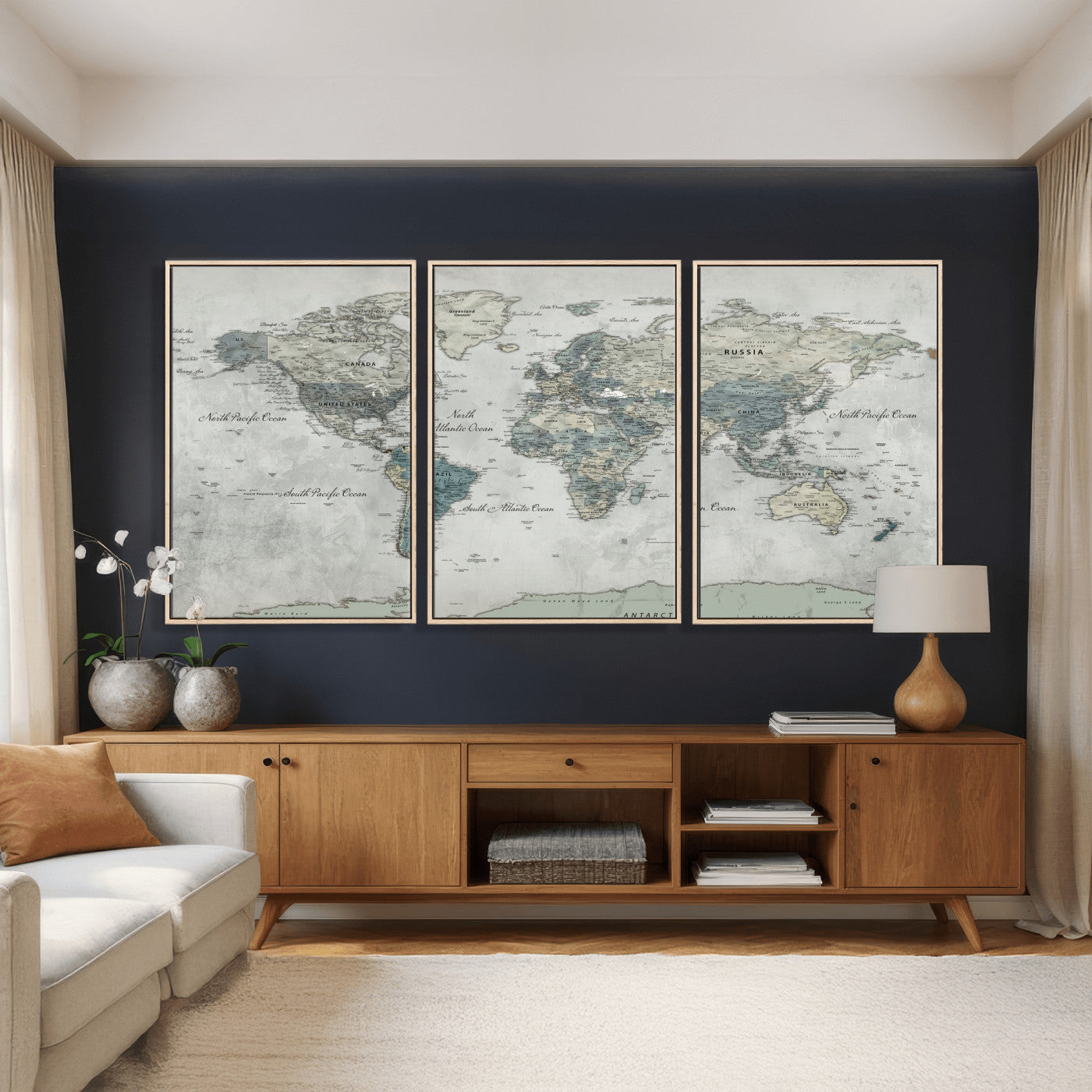 91132939-MGV-CV-36X24 - World Map Wall Art Canvas Print, Modern Decorative Framed Map Artwork Prints for Living Room, Office, Bedroom Wall Decor