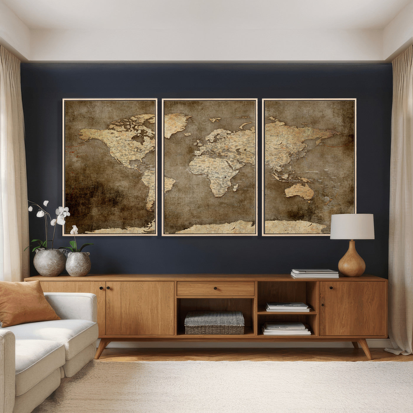 35847542-MGV-CV-36X24 - World Map Wall Art Canvas Print, Modern Decorative Framed Map Artwork Prints for Living Room, Office, Bedroom Wall Decor