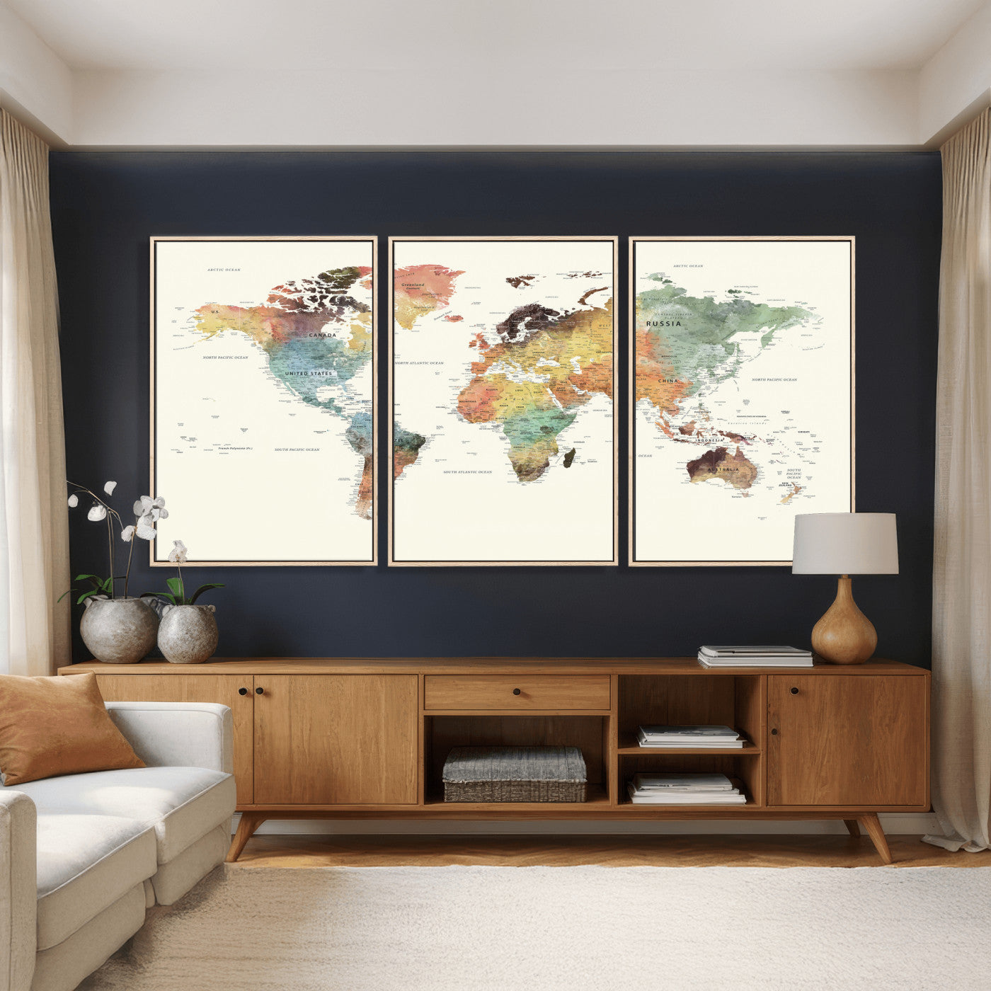64206059-MGV-CV-36X24 - World Map Wall Art Canvas Print, Modern Decorative Framed Map Artwork Prints for Living Room, Office, Bedroom Wall Decor