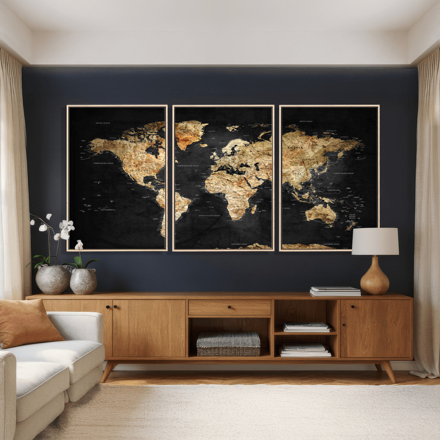 23568589-MGV-CV-36X24 - World Map Wall Art Canvas Print, Modern Decorative Framed Map Artwork Prints for Living Room, Office, Bedroom Wall Decor