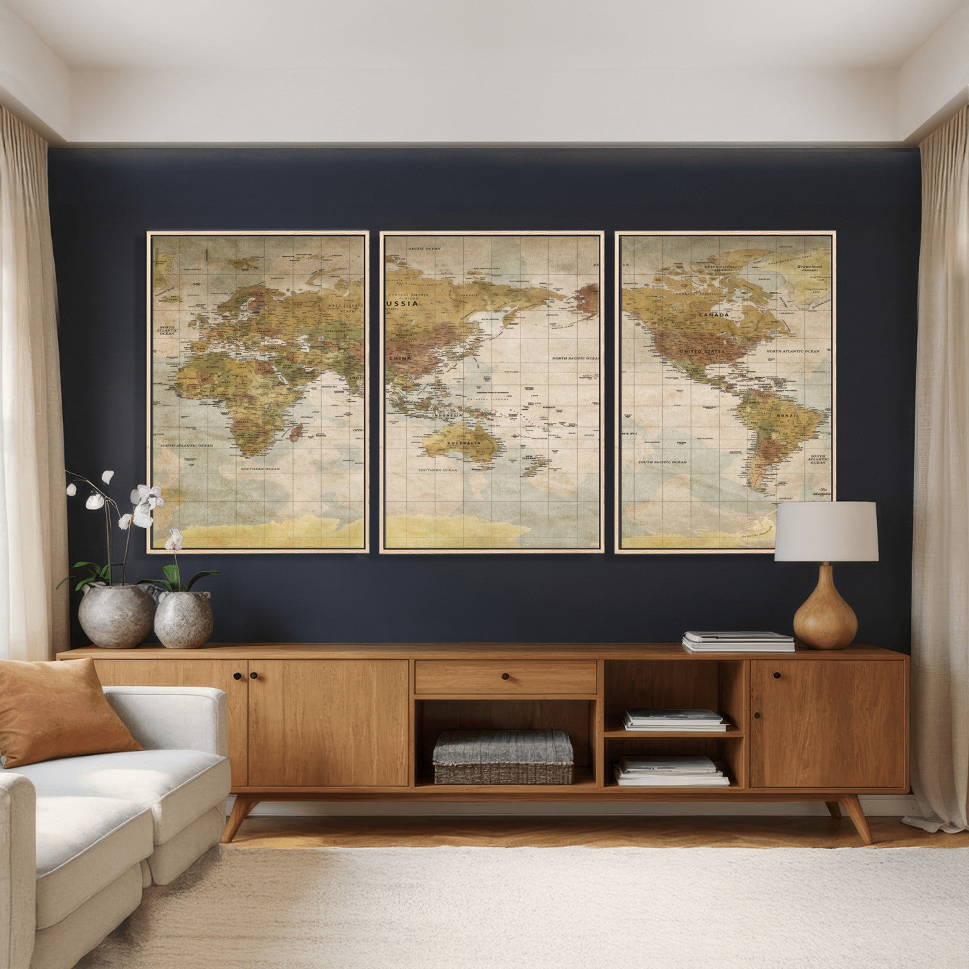 22305205-MGV-CV-36X24 - World Map Wall Art Canvas Print, Modern Decorative Framed Map Artwork Prints for Living Room, Office, Bedroom Wall Decor