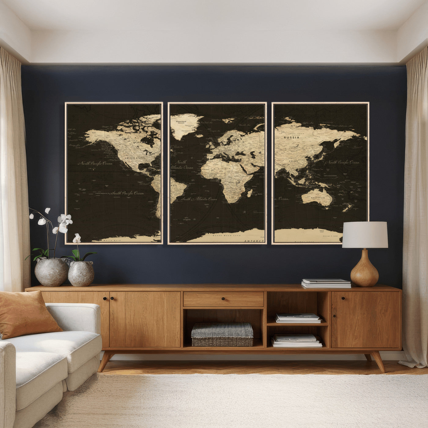 89024244-MGV-CV-36X24 - World Map Wall Art Canvas Print, Modern Decorative Framed Map Artwork Prints for Living Room, Office, Bedroom Wall Decor