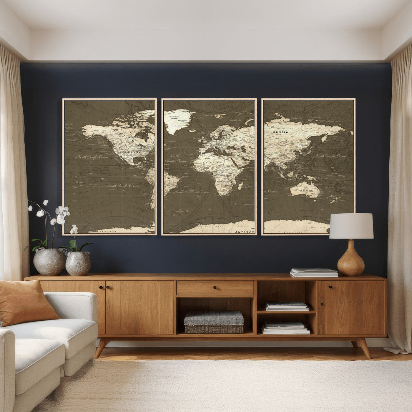 33202610-MGV-CV-36X24 - World Map Wall Art Canvas Print, Modern Decorative Framed Map Artwork Prints for Living Room, Office, Bedroom Wall Decor