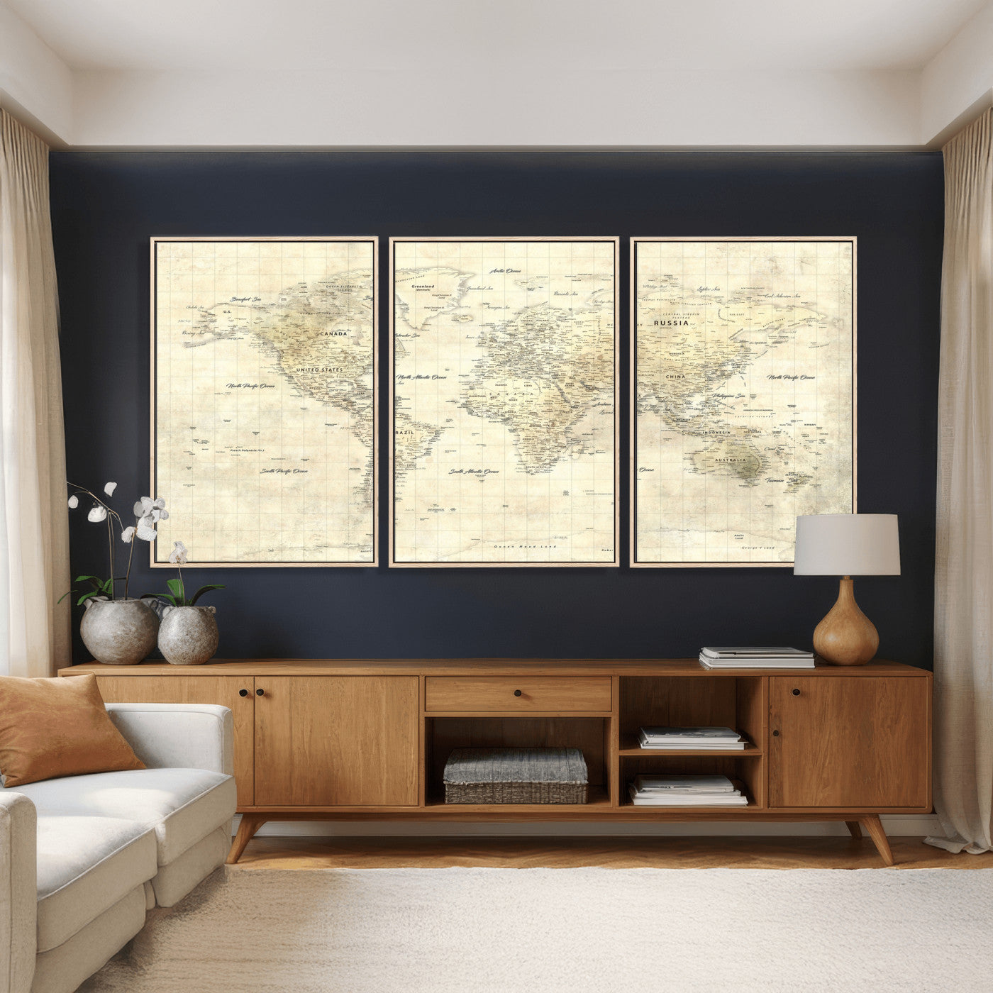 17101439-MGV-CV-36X24 - World Map Wall Art Canvas Print, Modern Decorative Framed Map Artwork Prints for Living Room, Office, Bedroom Wall Decor