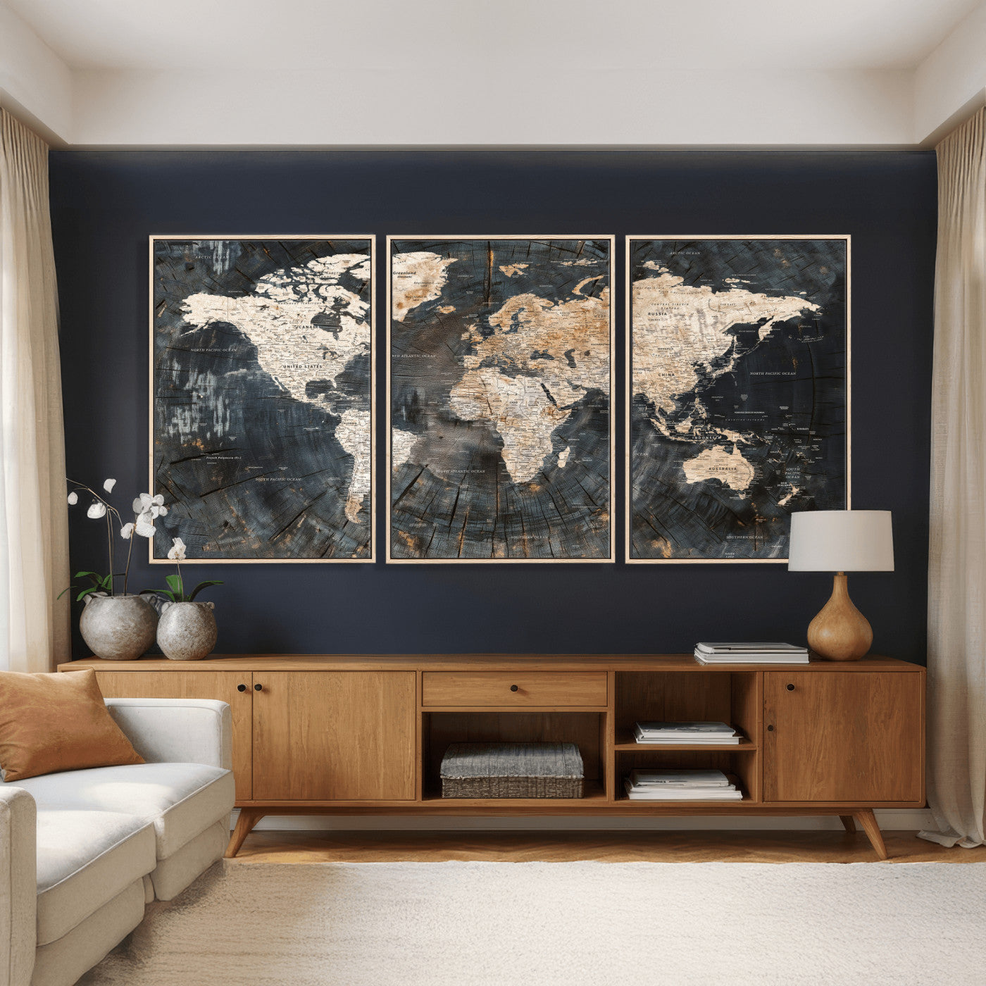 89162112-MGV-CV-36X24 - World Map Wall Art Canvas Print, Modern Decorative Framed Map Artwork Prints for Living Room, Office, Bedroom Wall Decor