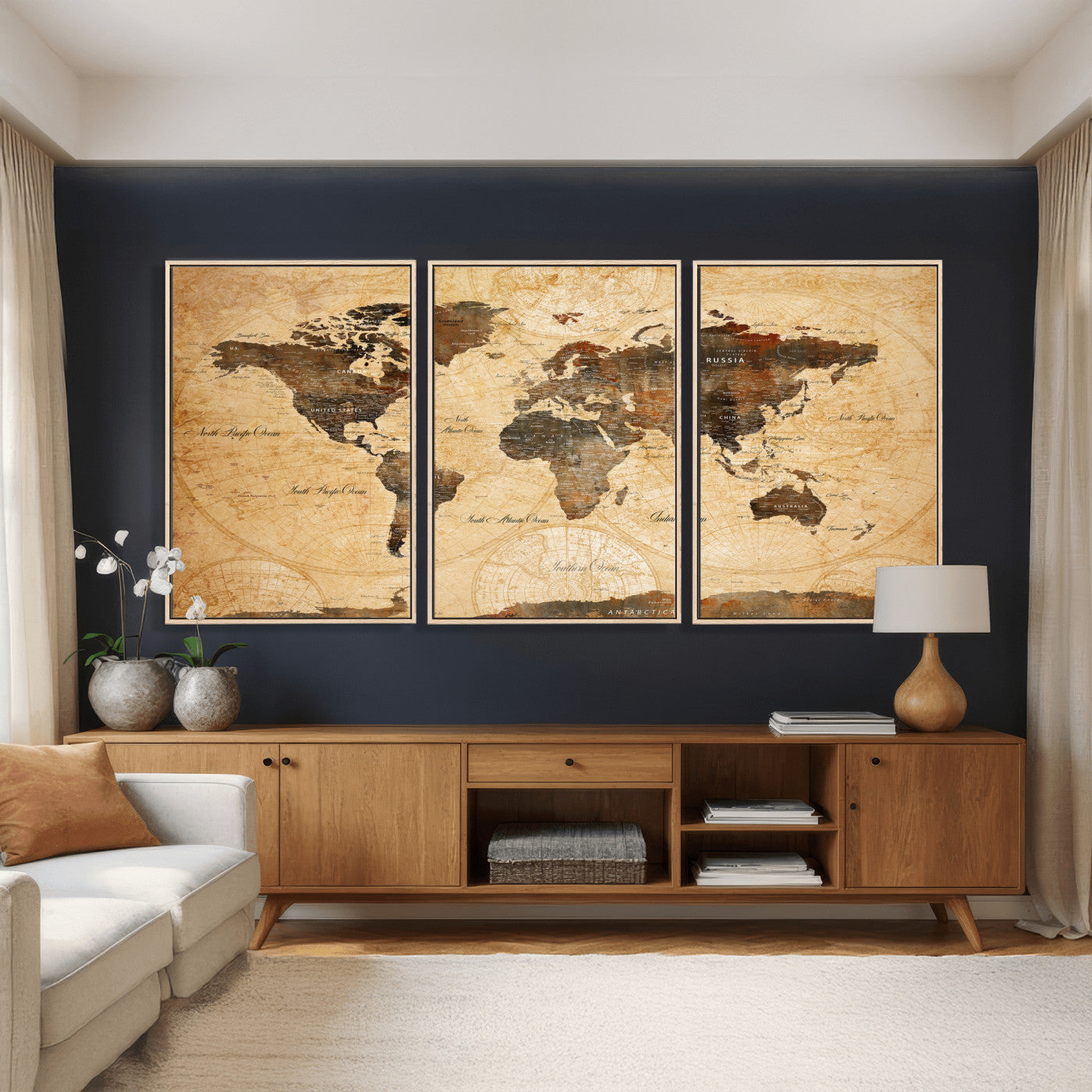 63156625-MGV-CV-36X24 - World Map Wall Art Canvas Print, Modern Decorative Framed Map Artwork Prints for Living Room, Office, Bedroom Wall Decor