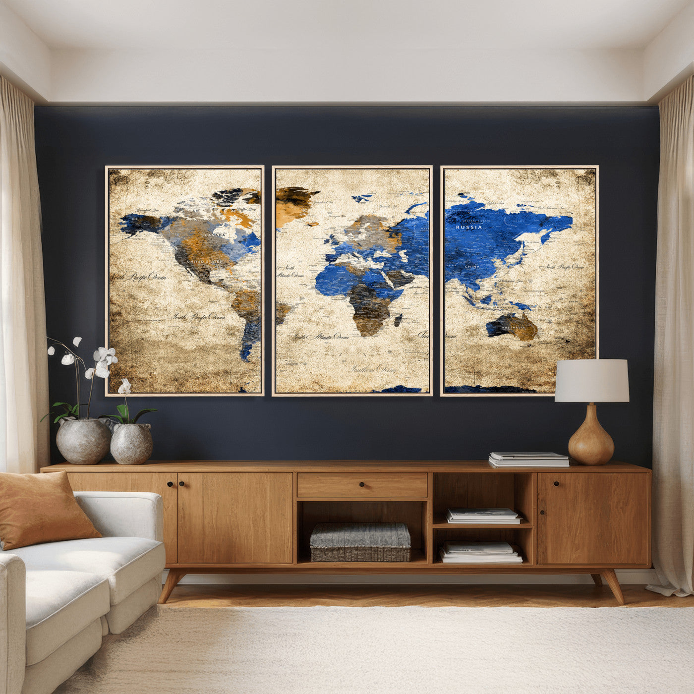27314341-MGV-CV-36X24 - World Map Wall Art Canvas Print, Modern Decorative Framed Map Artwork Prints for Living Room, Office, Bedroom Wall Decor