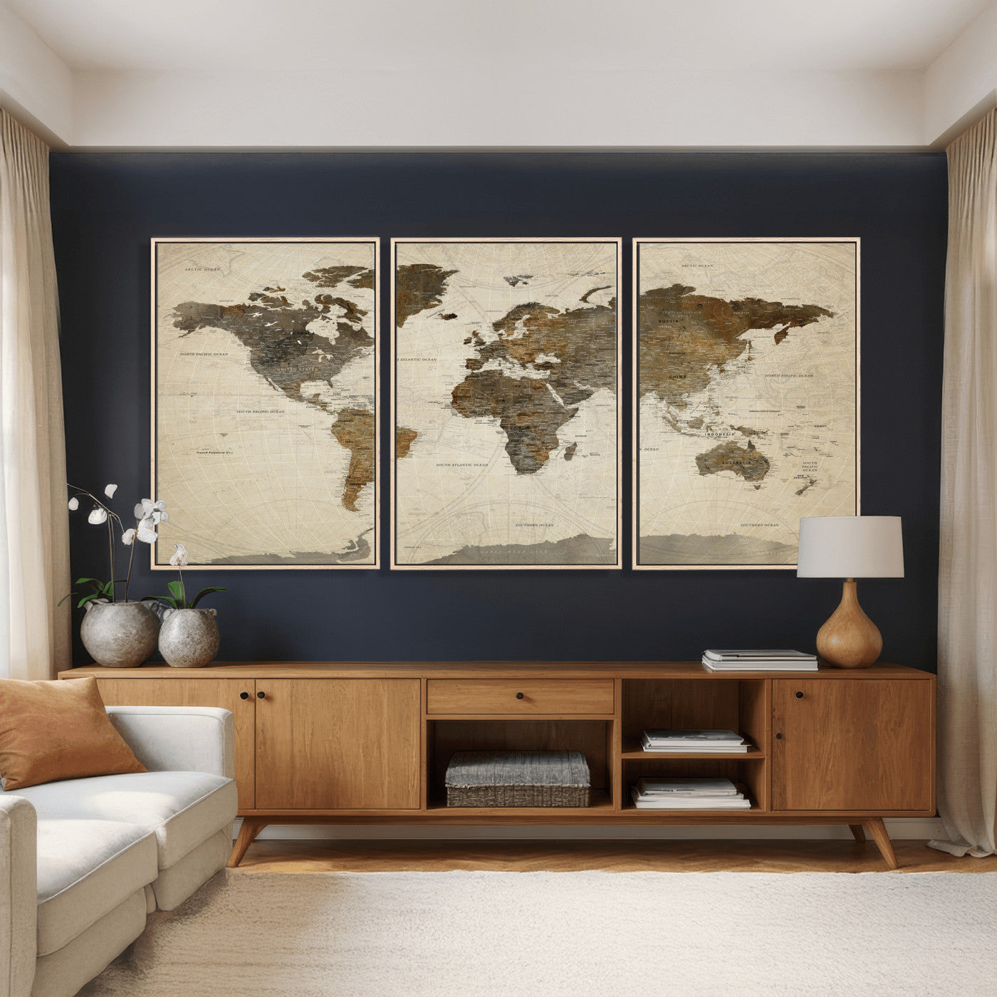 49623468-MGV-CV-36X24 - World Map Wall Art Canvas Print, Modern Decorative Framed Map Artwork Prints for Living Room, Office, Bedroom Wall Decor