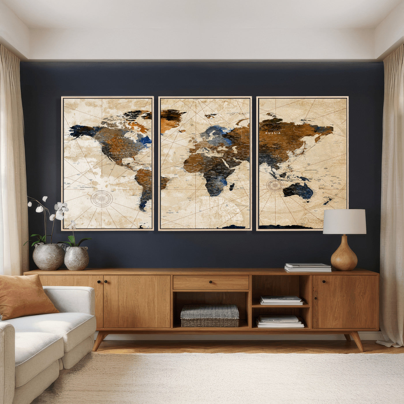 15727090-MGV-CV-36X24 - World Map Wall Art Canvas Print, Modern Decorative Framed Map Artwork Prints for Living Room, Office, Bedroom Wall Decor