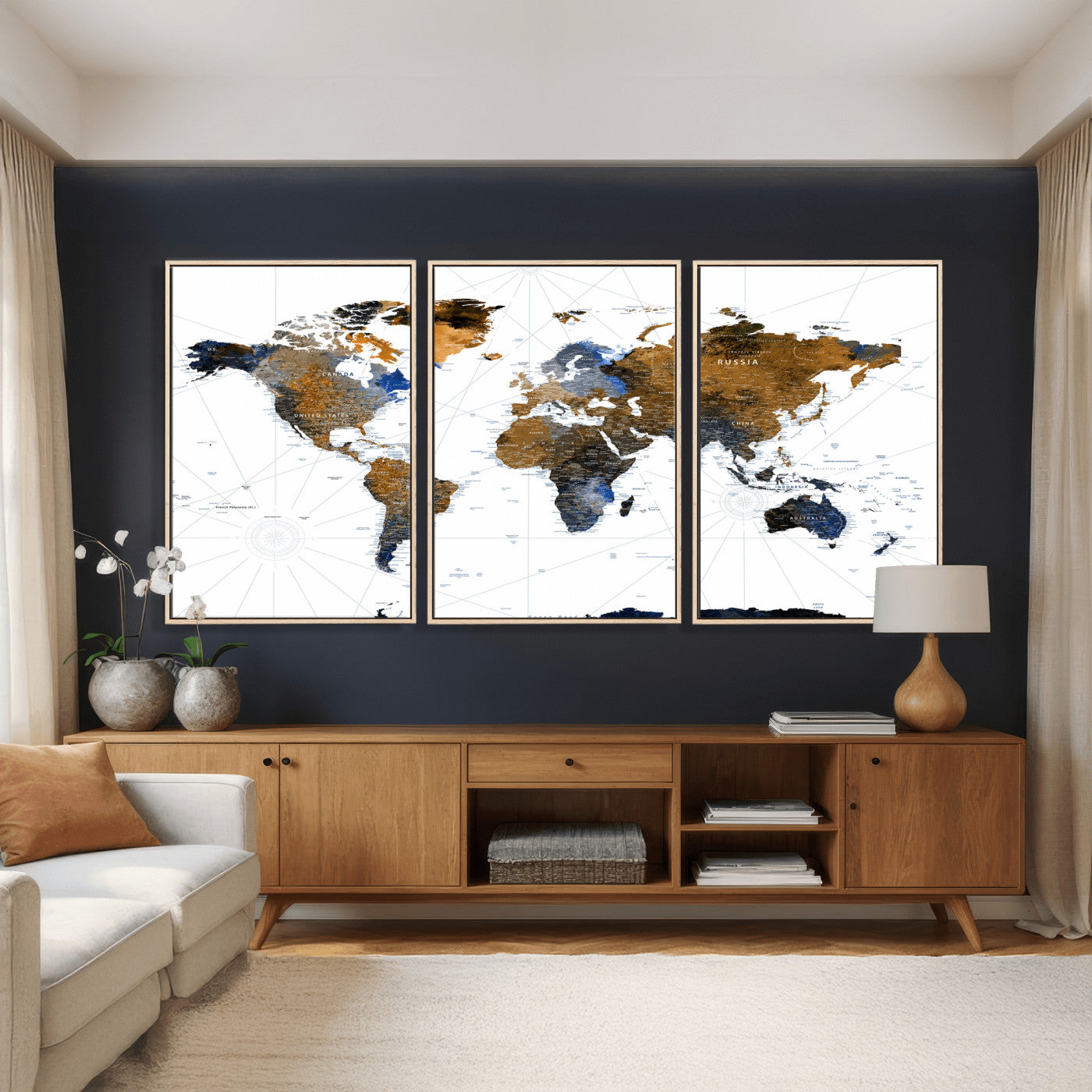 56364879-MGV-CV-36X24 - World Map Wall Art Canvas Print, Modern Decorative Framed Map Artwork Prints for Living Room, Office, Bedroom Wall Decor