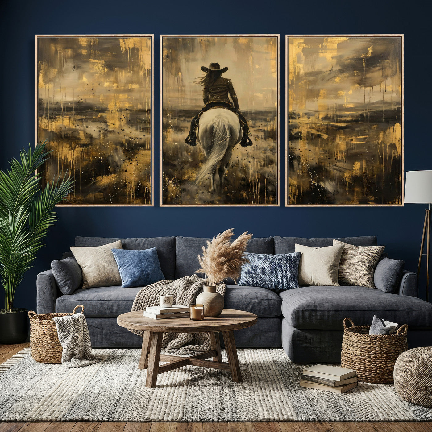 20465530-MGV-CV-36X24 - Cowgirl Wall Art Canvas Print, Western Horse Rider Wall Art, Framed Wall Art Ready to Hang