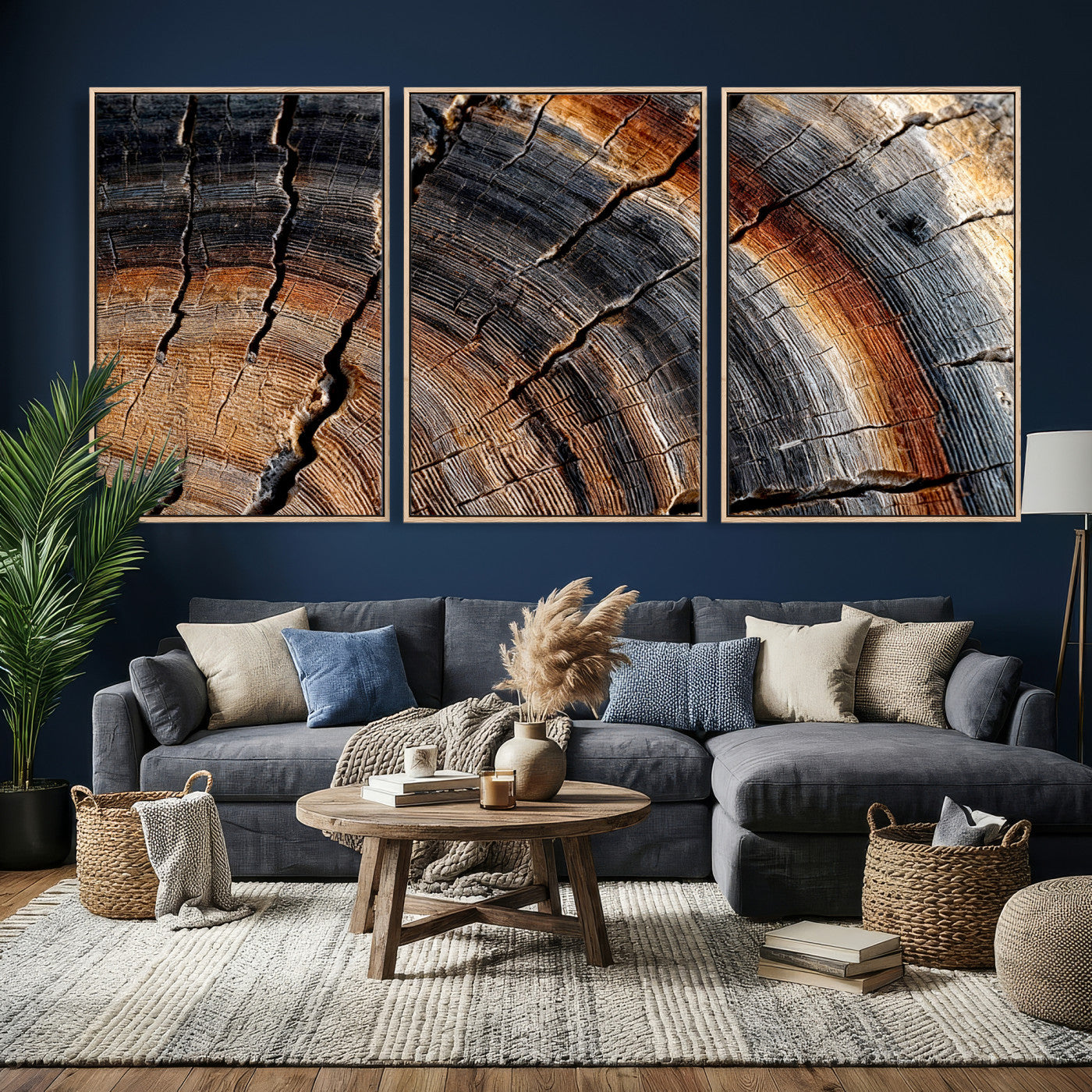 92693966E-MGV-CV-36X24 - Framed Large Abstract Wood Grain Canvas Print, Tree Ring Pattern Wall Art, Framed Canvas Ready to Hang