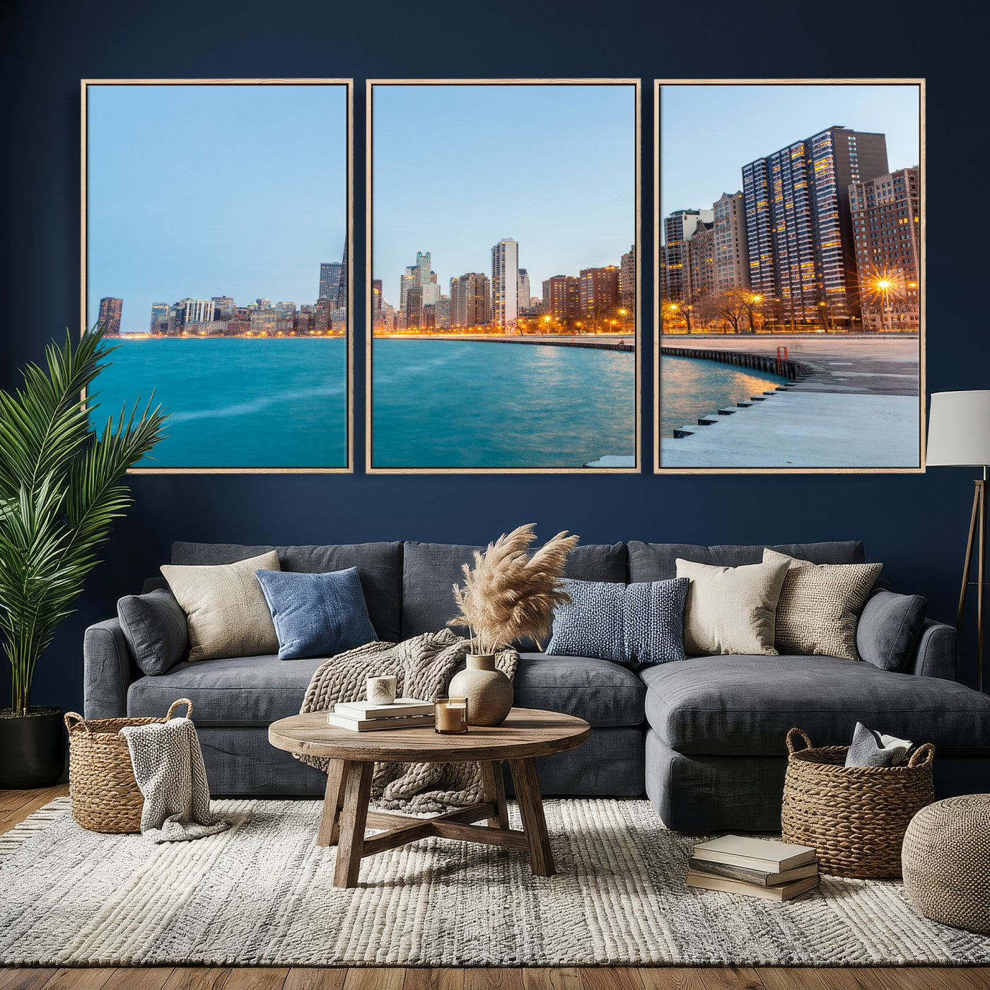 66780141-MGV-CV-36X24 - Chicago Wall Art Canvas Print, Chicago City Downtown Night Cityscape Print for Modern Urban Wall Decor