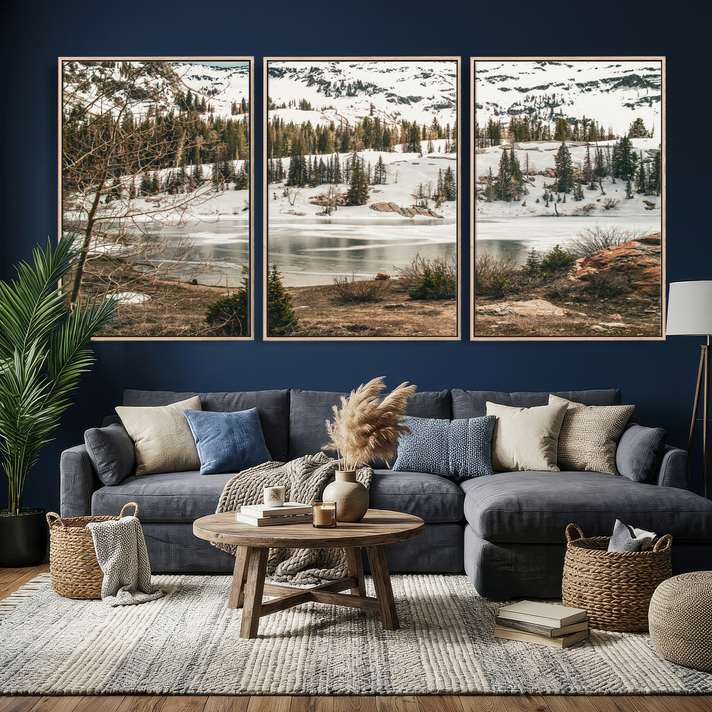 10336249-MGV-CV-36X24 - Snowy Mountain Landscape Wall Art Canvas Print, Alpine Pine Forest Winter Nature Wall Decor for Living Room and Office
