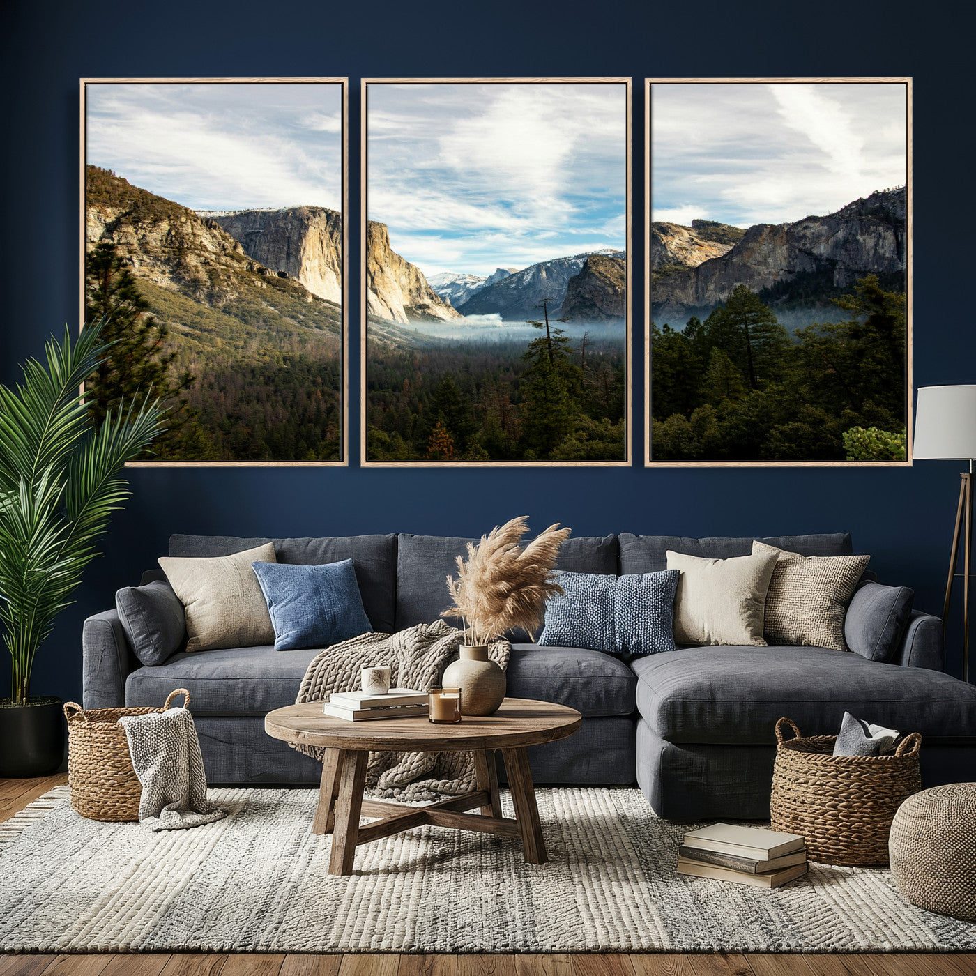 15089394-MGV-CV-36X24 - Yosemite Valley Mountain Landscape Wall Art Canvas Print, Granite Cliff Forest Valley Canvas Print, California National Park Scenic Art Printing