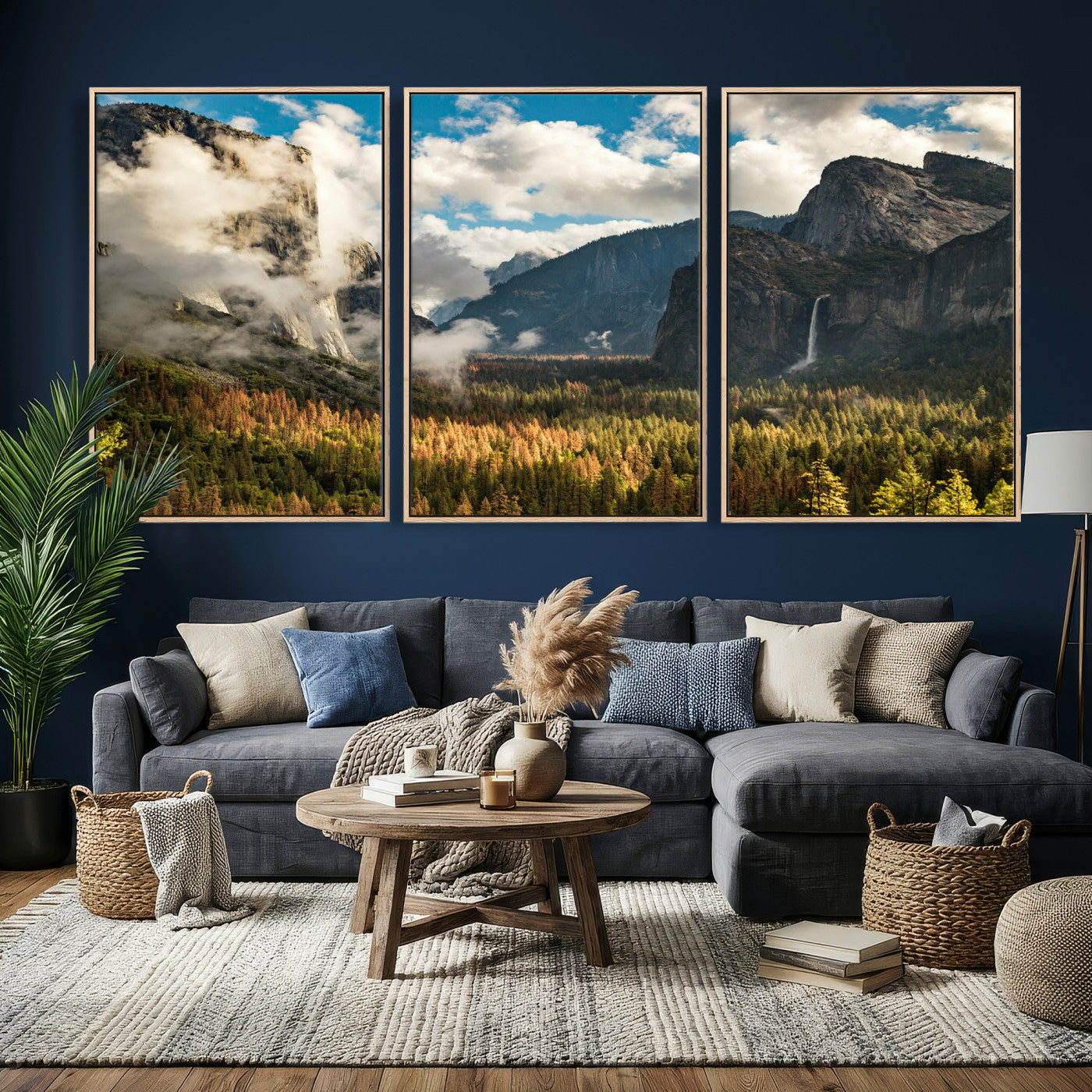 18271001-MGV-CV-36X24 - Yosemite Valley River Landscape Wall Art Canvas Print, Granite Cliffs Forest River Canvas Print, California National Park Moody Scenic Art Printi