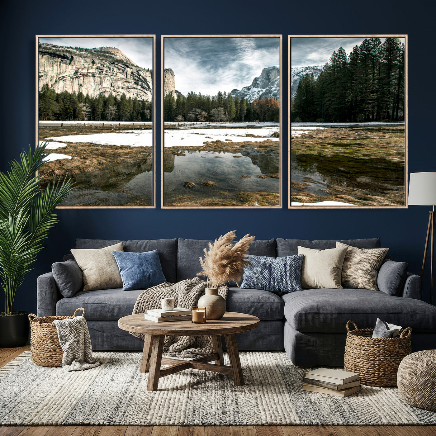 14527348-MGV-CV-36X24 - Yosemite Valley Mountain Landscape Wall Art Canvas Print, Granite Cliff Forest Valley Canvas Print, California National Park Scenic Art Printing
