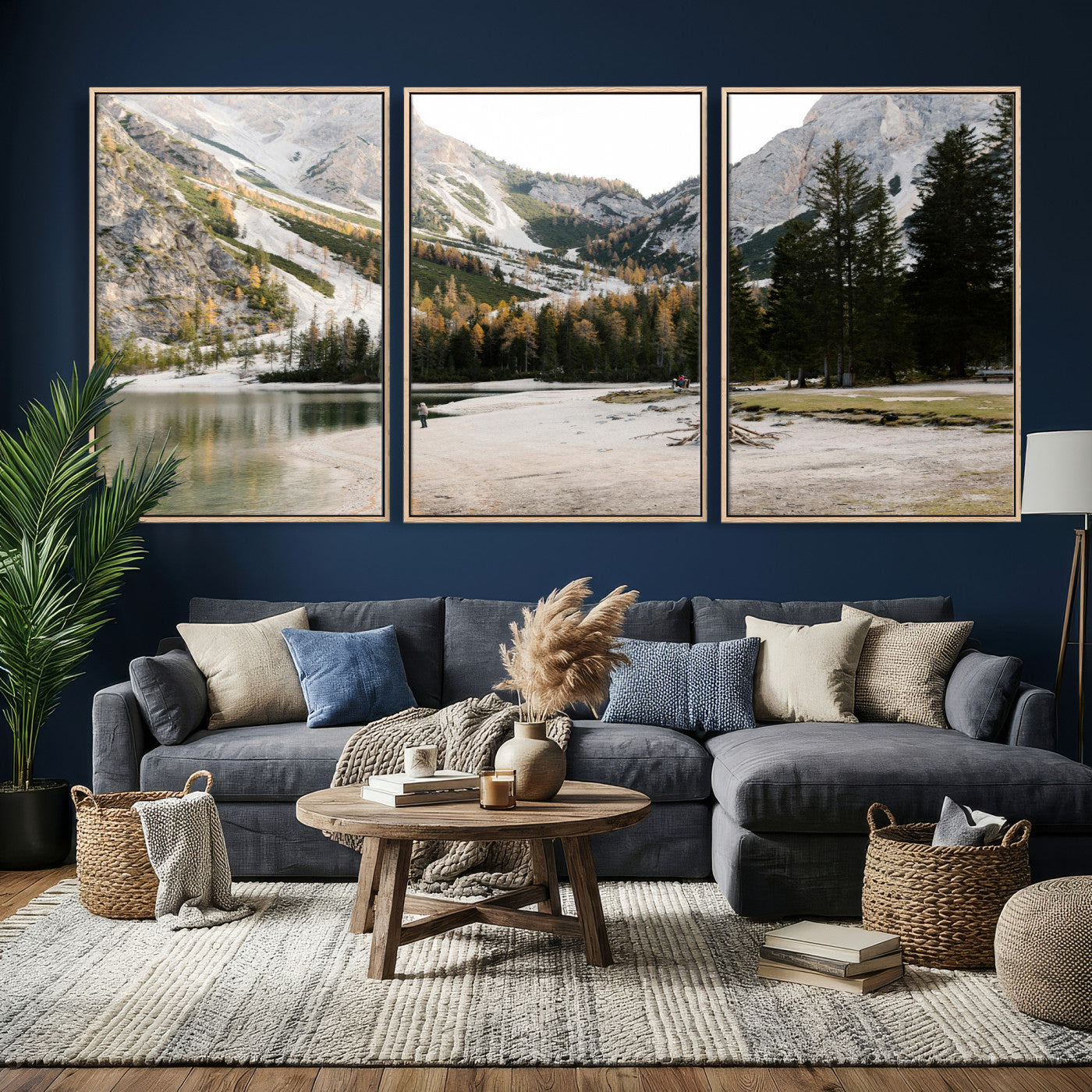 89246758-MGV-CV-36X24 - Lake Braies Alpine Landscape Wall Art Canvas Print, Dolomites Mountain Lake Forest Canvas Print, Italian Alps Scenic Nature Art Printing