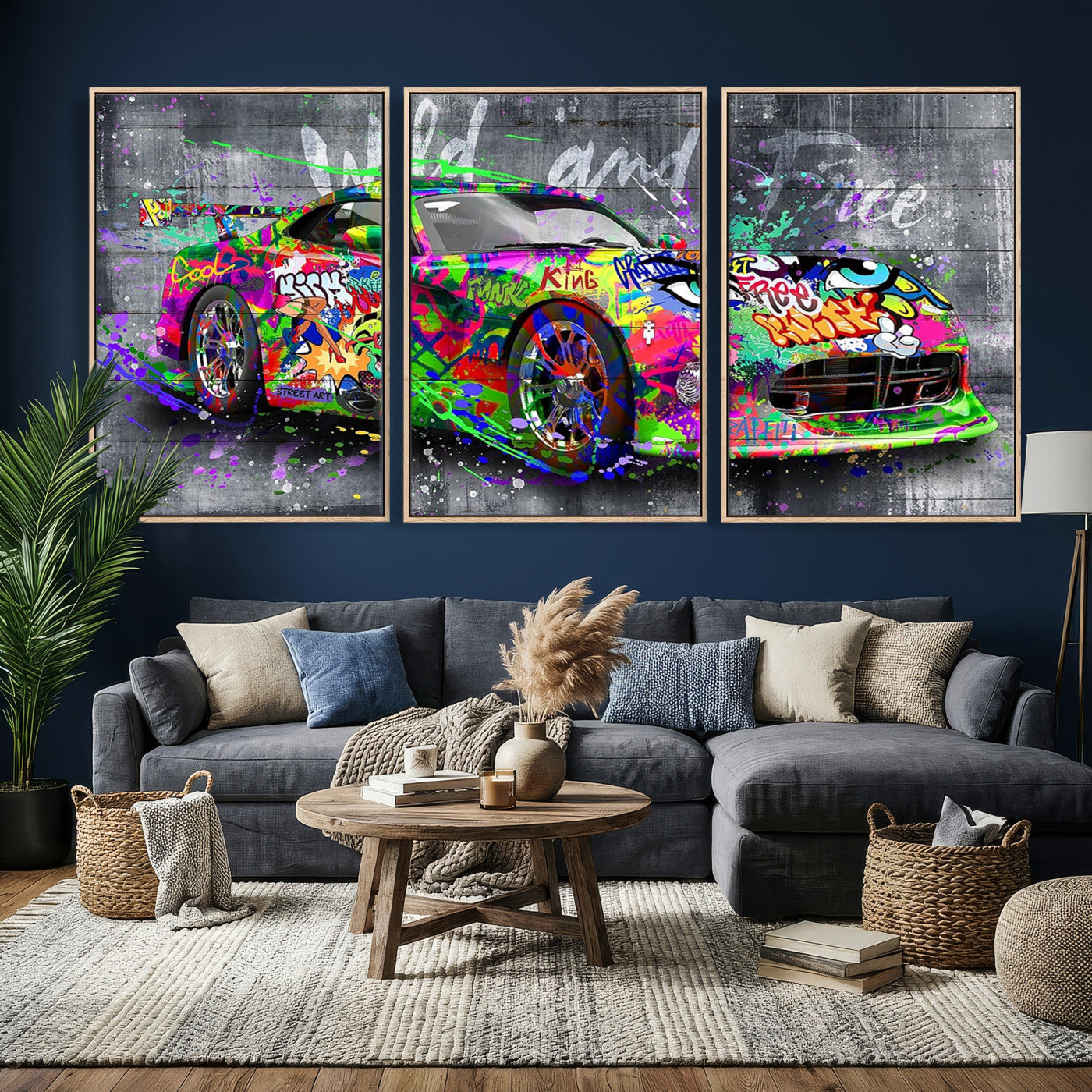 95314968-MGV-CV-36X24 - Graffiti Sports Car Street Art Wall Art Canvas Print, Colorful Urban Supercar Pop Art Canvas Print, Modern Graffiti Car Contemporary Art Printing