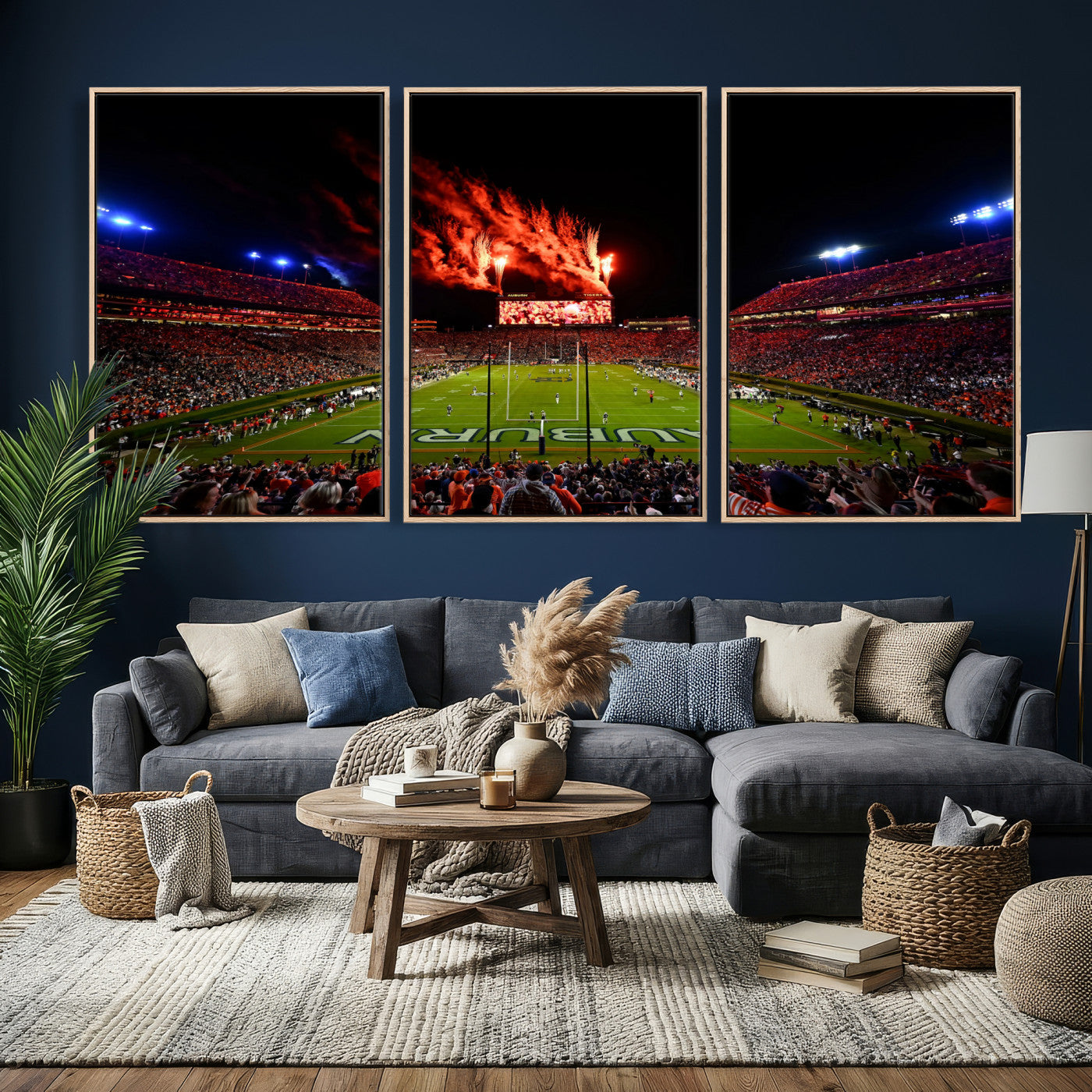 81918884-MGV-CV-36X24 - Auburn Stadium Wall Art Canvas Print, College Football Night Game Crowd, Jordan Hare Stadium Artwork