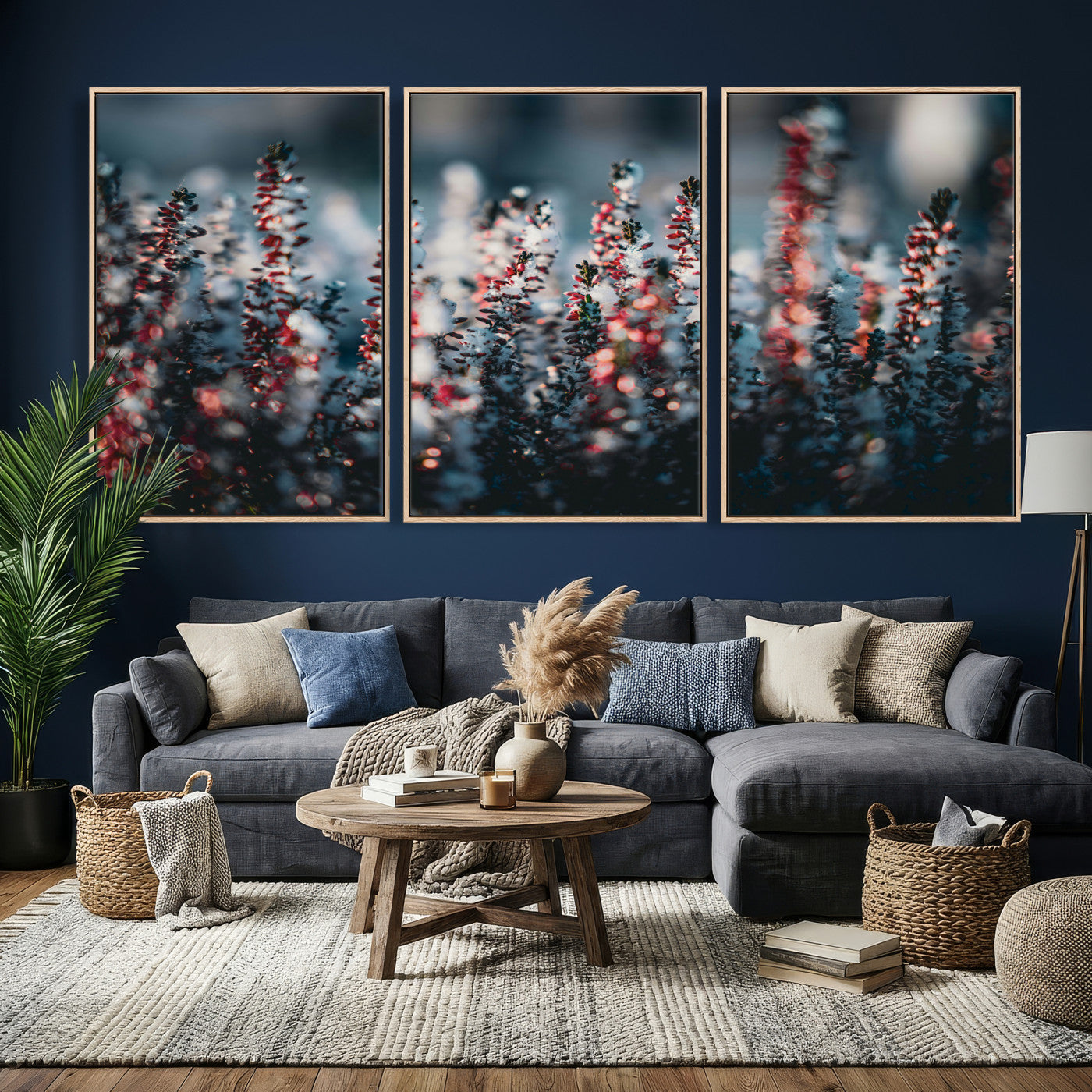 82063935-MGV-CV-36X24 - Winter Heather Wall Art Canvas Print, Frosted Floral Nature Art, Moody Botanical Wall Decor