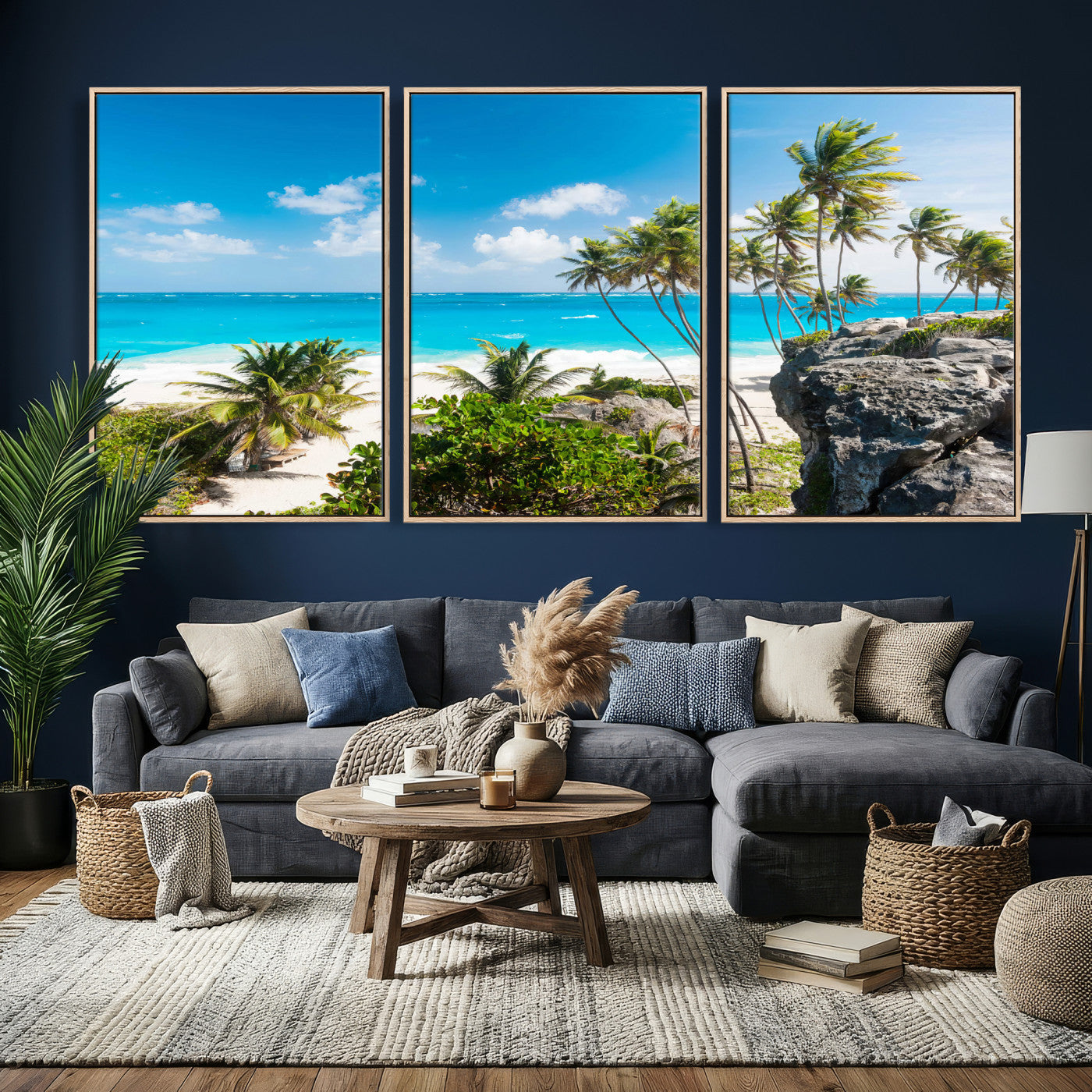 98605610-MGV-CV-36X24 - Tropical Beach Wall Art Canvas Print, Palm Tree Ocean Landscape Photography, Caribbean Coastal Artwork