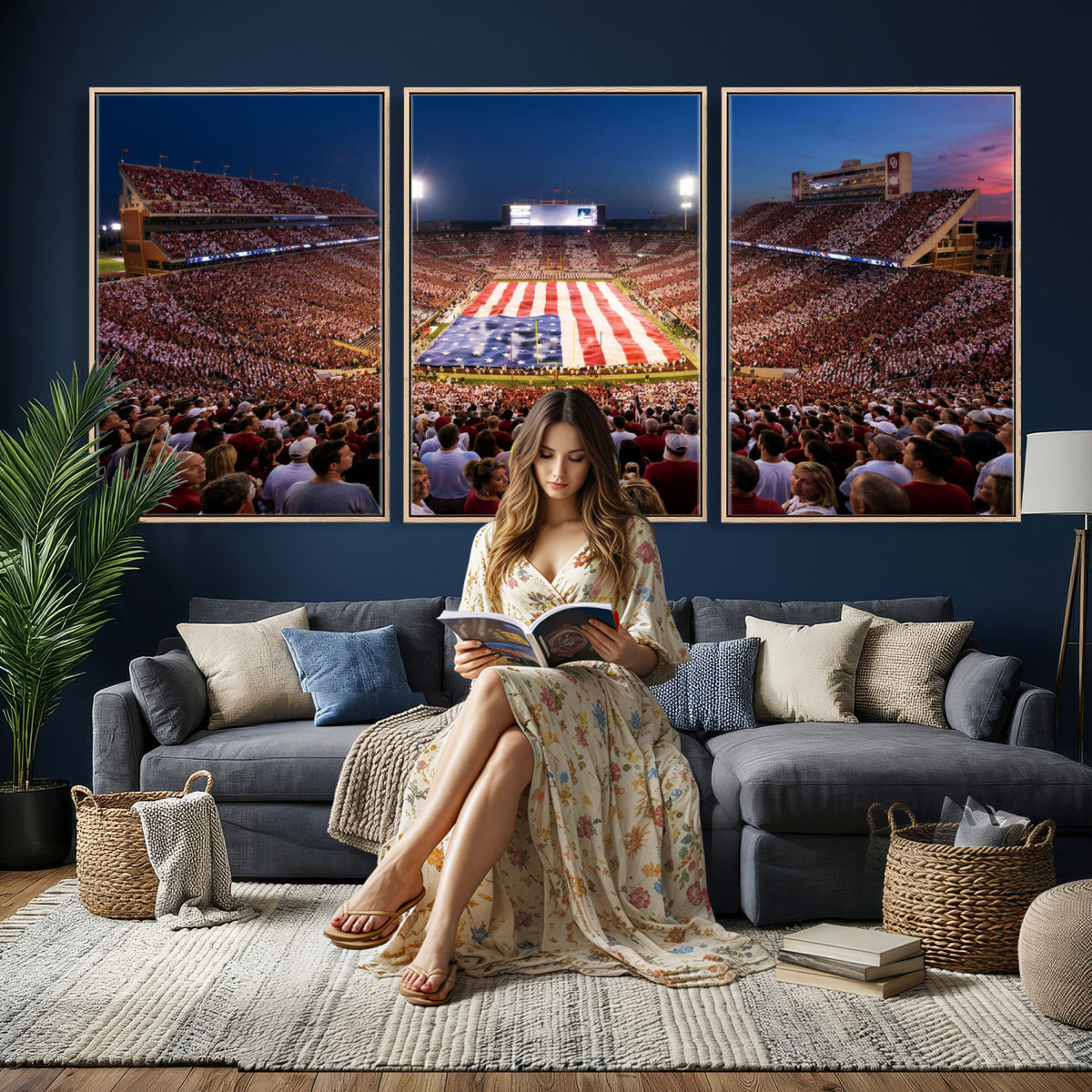 59917418-MGV-CV-36X24 - Oklahoma Memorial Stadium Wall Art Canvas Print – Oklahoma Sooners Football Artwork for Home, Office, and Sports Room Decor