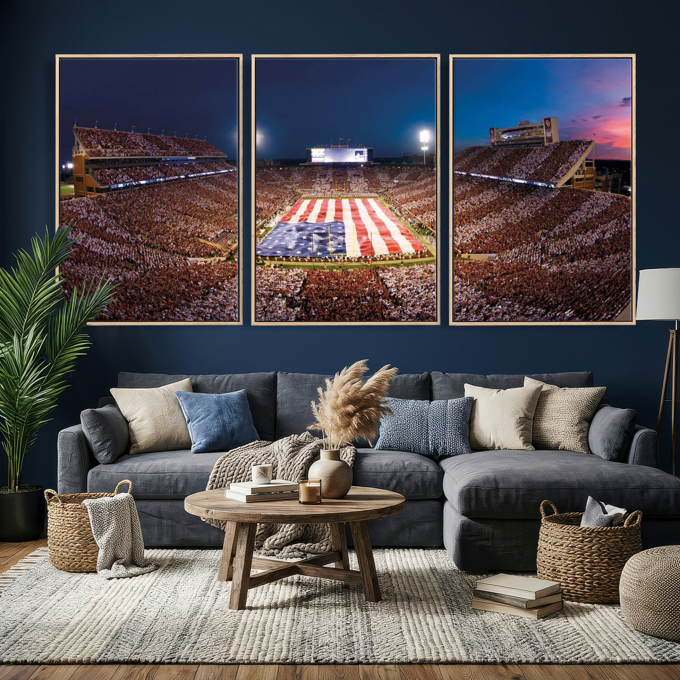 59917418-MGV-CV-36X24 - Oklahoma Memorial Stadium Wall Art Canvas Print – Oklahoma Sooners Football Artwork for Home, Office, and Sports Room Decor