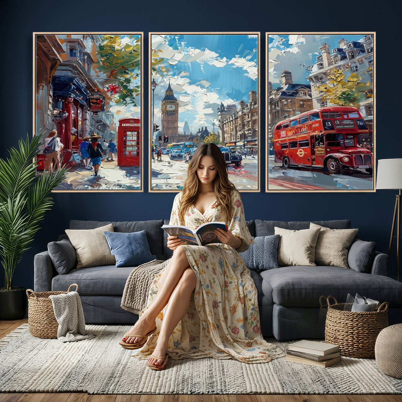 17630888-MGV-CV-36X24 - London Street Canvas Wall Art — Big Ben Red Bus Print | Oil Painting Style | UK City Wall Decor | Travel Art Gift | Living Room Print