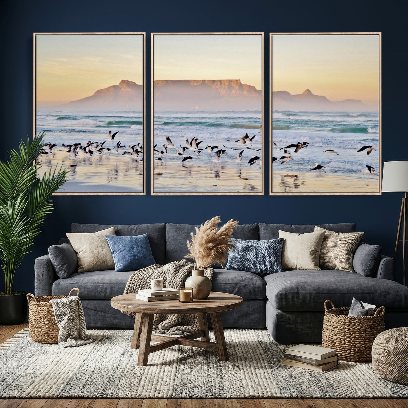 78989362-MGV-CV-36X24 - Seagulls Over Ocean Wall Art Canvas Print – Coastal Beach Landscape Artwork for Living Room Decor