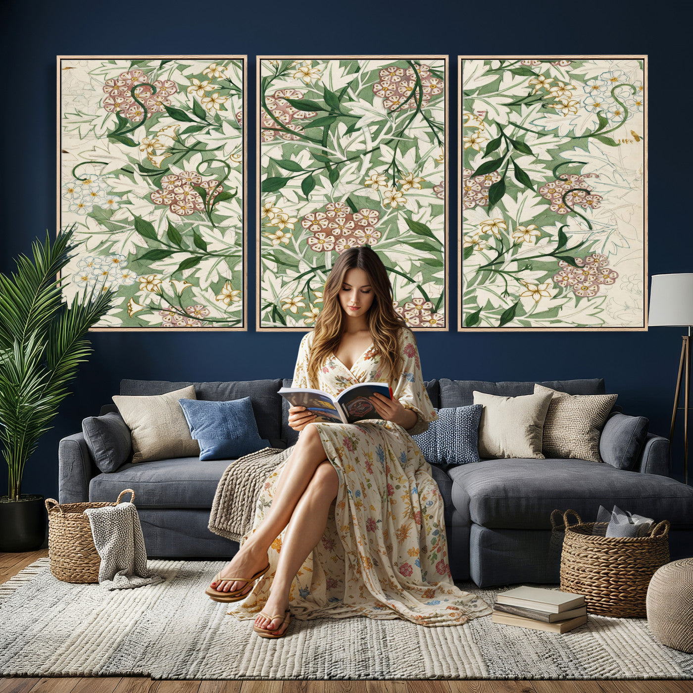 33560597-MGV-CV-36X24 - William Morris Jasmine 1872 Canvas Wall Art — Arts and Crafts Botanical Print | Vintage Green Floral Decor | Cottagecore Gift | Classic Art