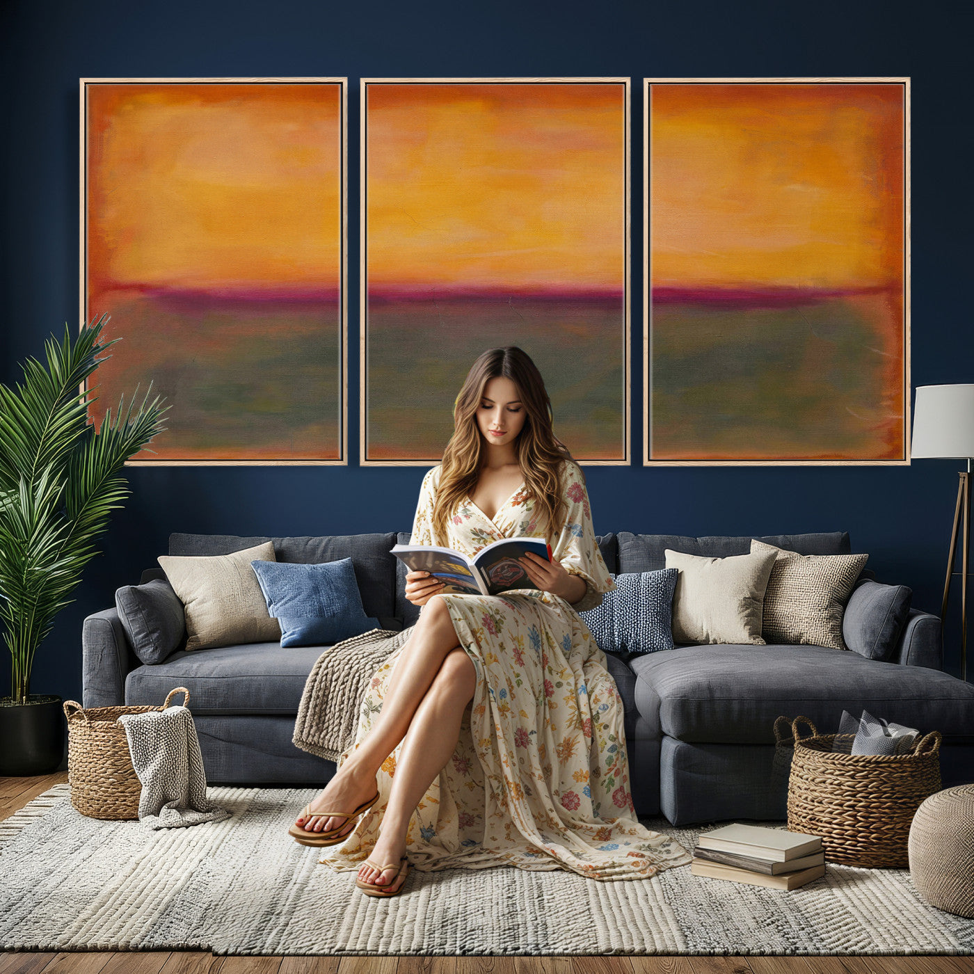 21628300-MGV-CV-36X24 - Abstract Color Field Wall Art Canvas Print, Framed Minimalist Horizon Artwork for Living Room Bedroom Office