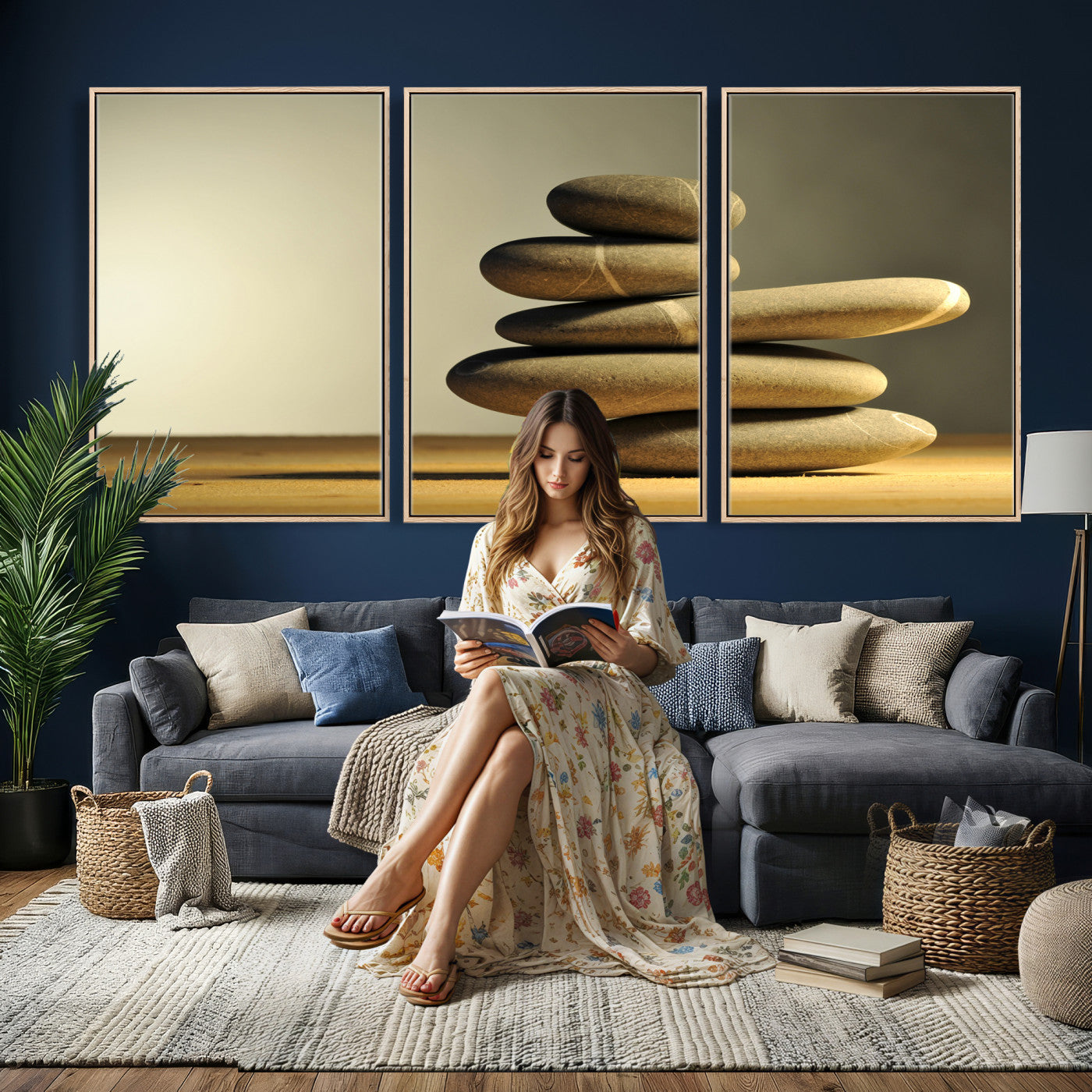 85424263-MGV-CV-36X24 - Zen Stone Wall Art Canvas Print, Balanced Rock Stack Framed Spa Artwork, Minimalist Meditation Decor for Living Room Bedroom Office Bathroom