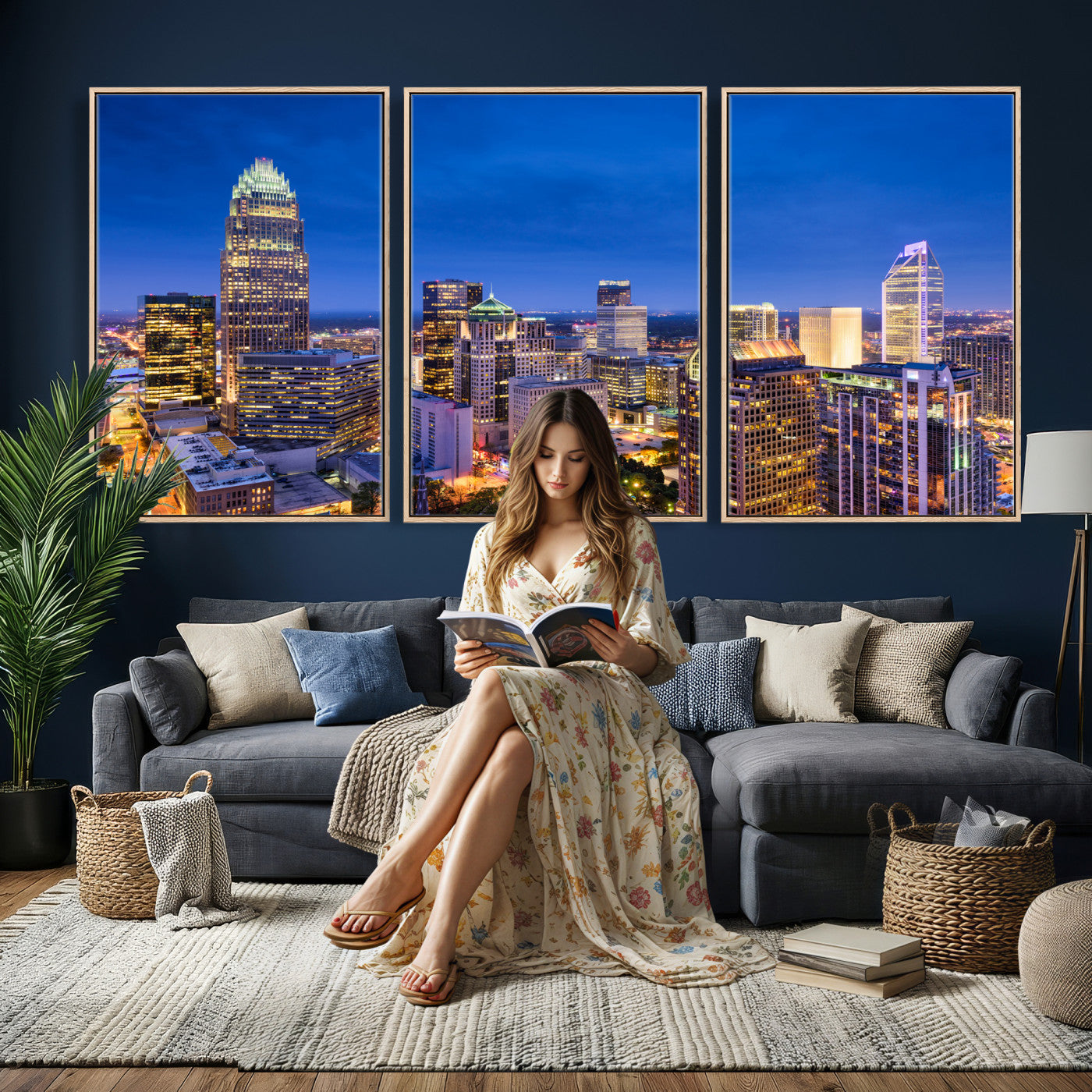 74382190-MGV-CV-36X24 - Charlotte Skyline Canvas Wall Art Print – North Carolina Cityscape Photography Print