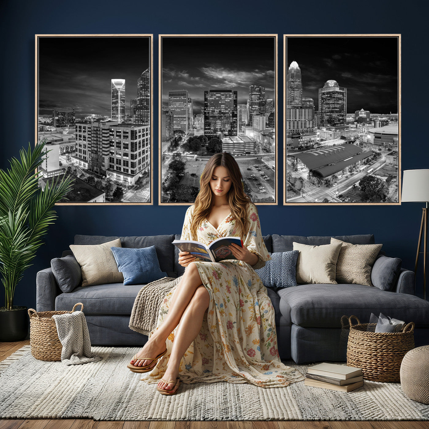 60105075-MGV-CV-36X24 - Charlotte Skyline Canvas Wall Art Print – North Carolina Cityscape Photography Print