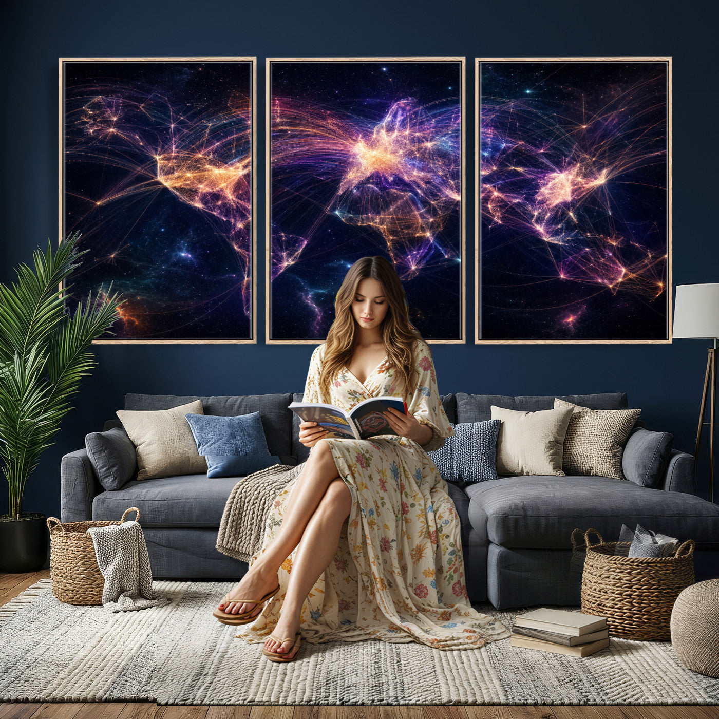 75155491-MGV-CV-36X24 - Global Flight Routes Map Canvas Wall Art, Worldwide Aviation Network Print, International Air Travel Wall Decor