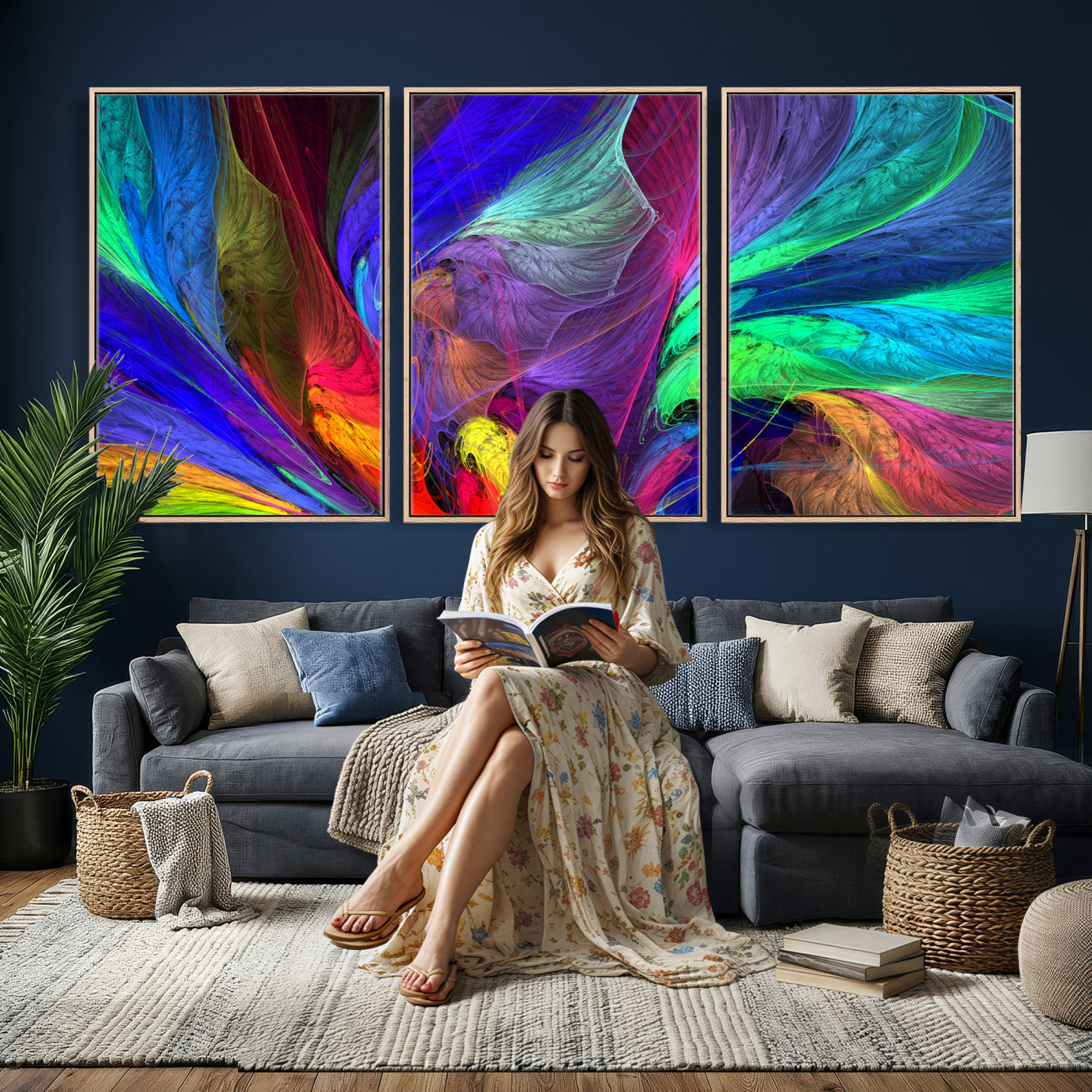 376925791-MGV-CV-36X24 - Colorful Abstract Canvas Wall Art, Rainbow Swirl Fractal Print, Bold Multicolor Living Room Decor, Vibrant Energy Art, Large Abstract Wall Art
