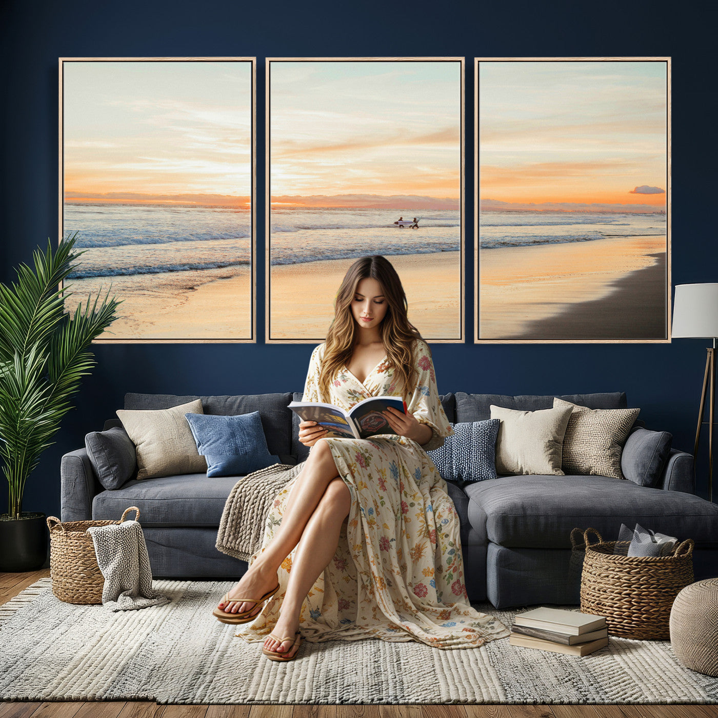 38131619-MGV-CV-36X24 - Beach Sunset Canvas Wall Art Print | Ocean Waves Landscape, Coastal Photography, Seascape Wall Decor, Ready to Hang