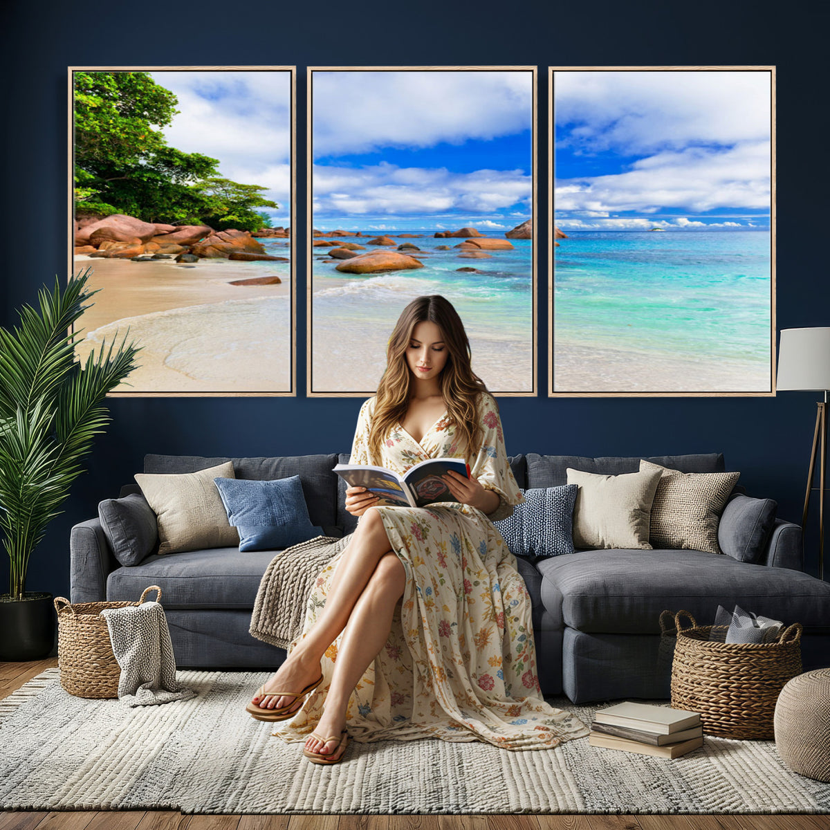81980382-MGV-CV-36X24 - Seychelles Beach Canvas Wall Art - Anse Intendance Turquoise Ocean Print