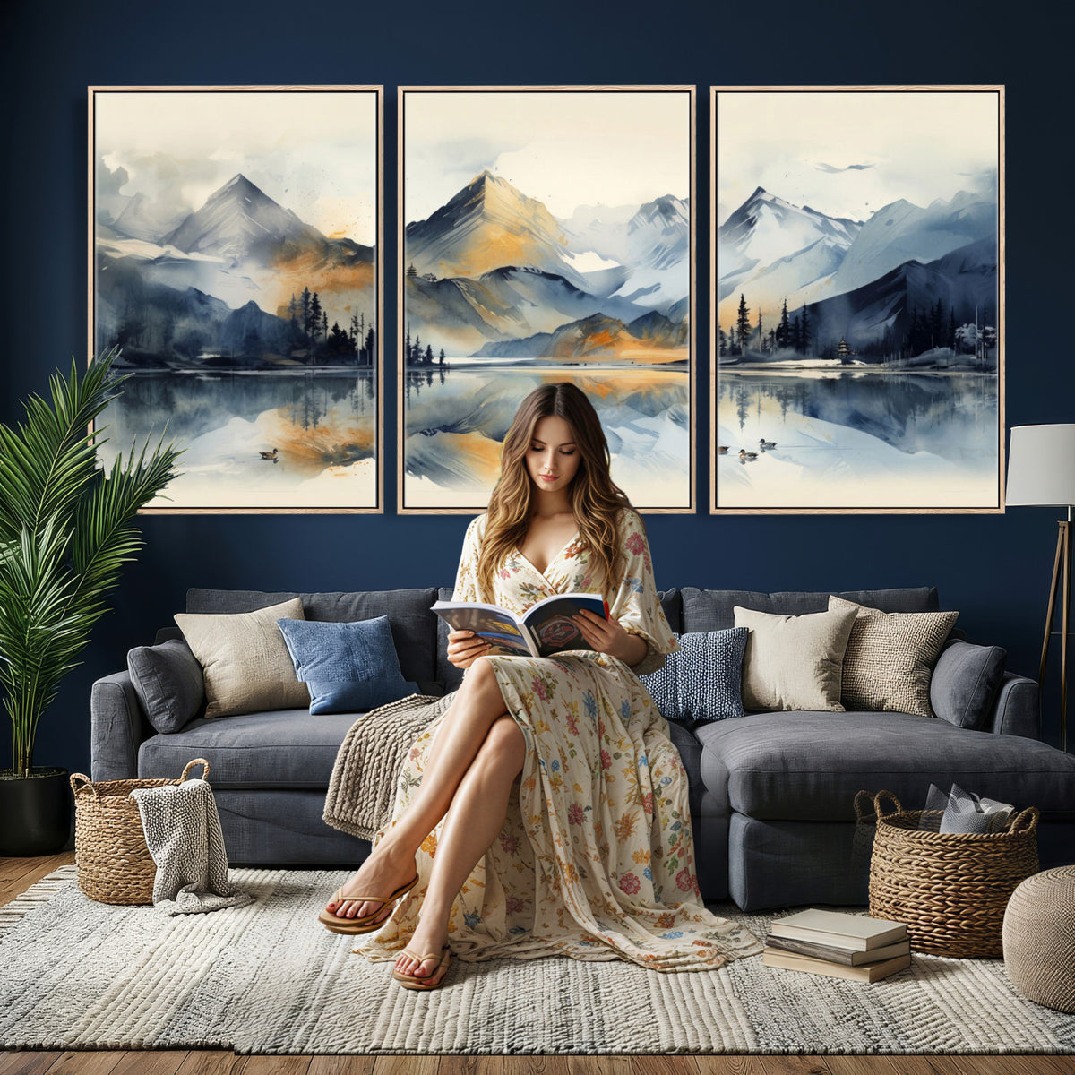 10196184T-MGV-CV-36X24 - Abstract Lake Mountain Wall Art Canvas Print