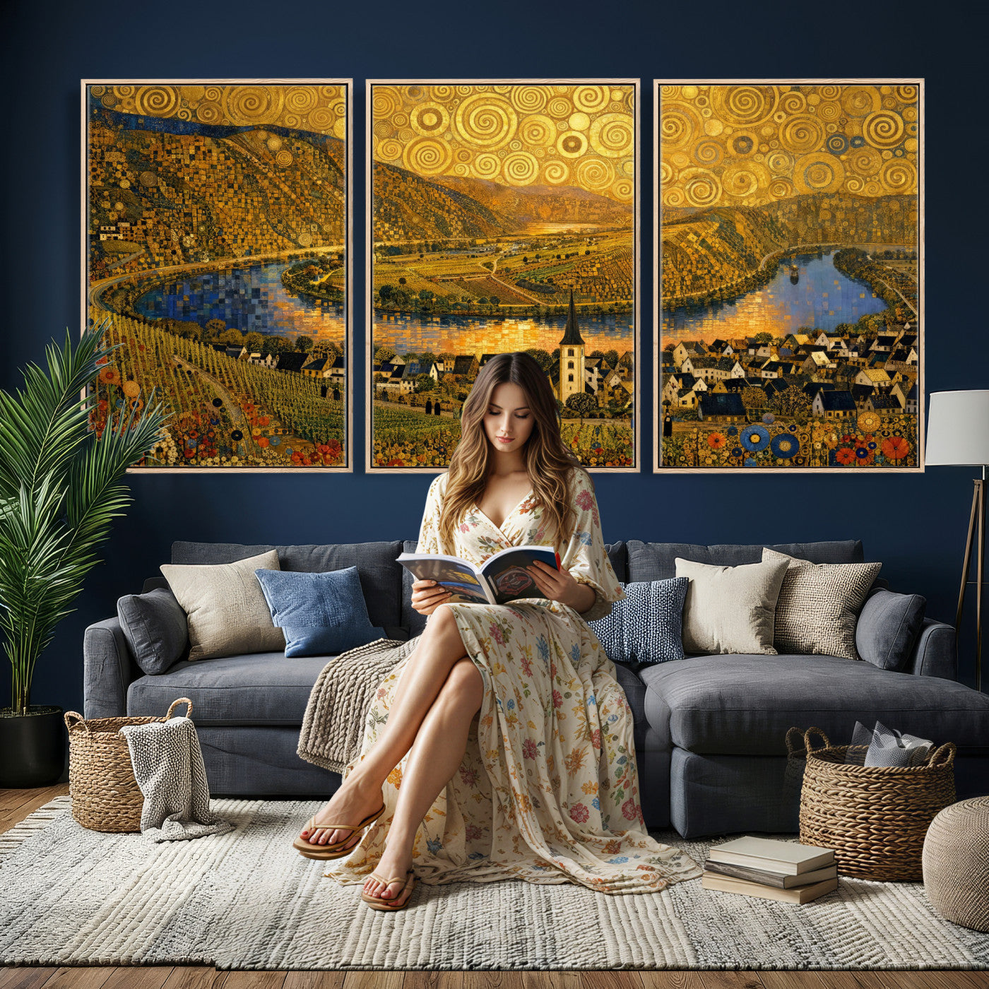 33713008-MGV-CV-36X24 - Gustav Klimt Style Mosel City Wall Art Canvas Print
