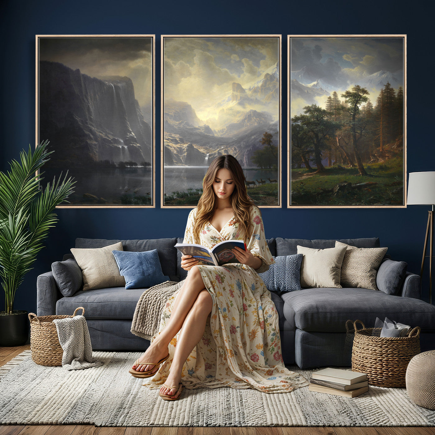 88679214-MGV-CV-36X24 - Albert Bierstadt Among the Sierra Nevada California Yosemite Wall Art Canvas Print, Classic Fine Art Painting Print