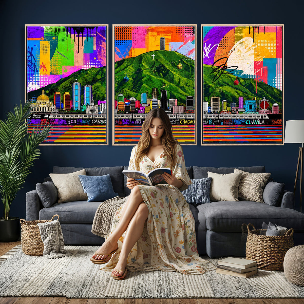 86696255-MGV-CV-36X24 - Mount Ávila, Caracas, Venezuela Wall Art Print by Artist Yorlette - Graffiti Caracas Skyline Canvas Art, Colorful Street Artwork - Venezuela El Avila Poster Print
