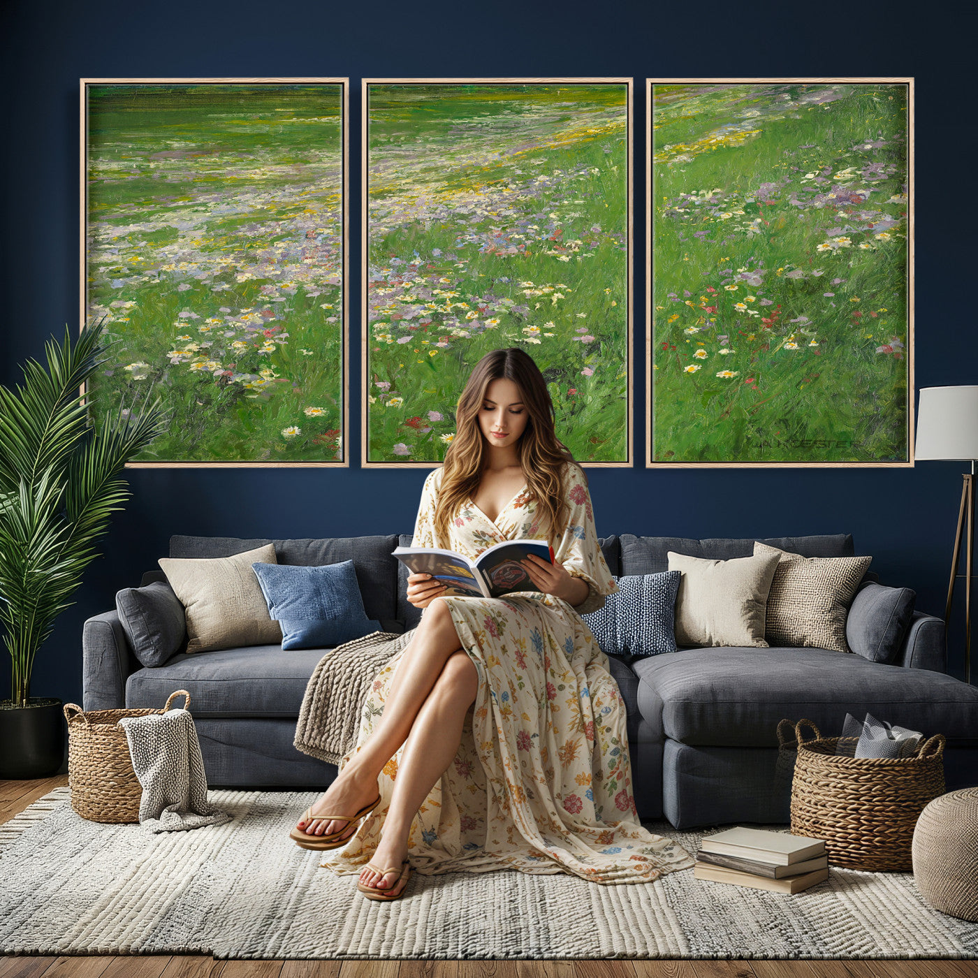 63535040-MGV-CV-36X24 - Alexander Koester Flower Meadow Canvas Wall Art, Vintage Landscape Print